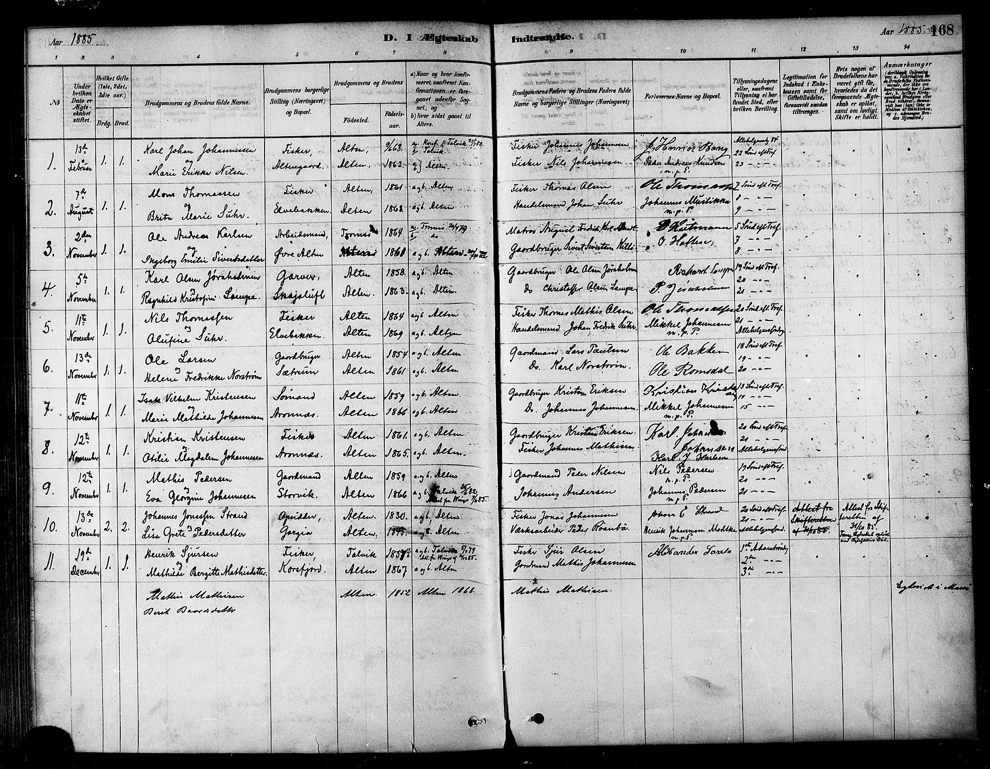 Alta sokneprestkontor, SATØ/S-1338/H/Ha/L0002.kirke: Parish register (official) no. 2, 1879-1892, p. 168