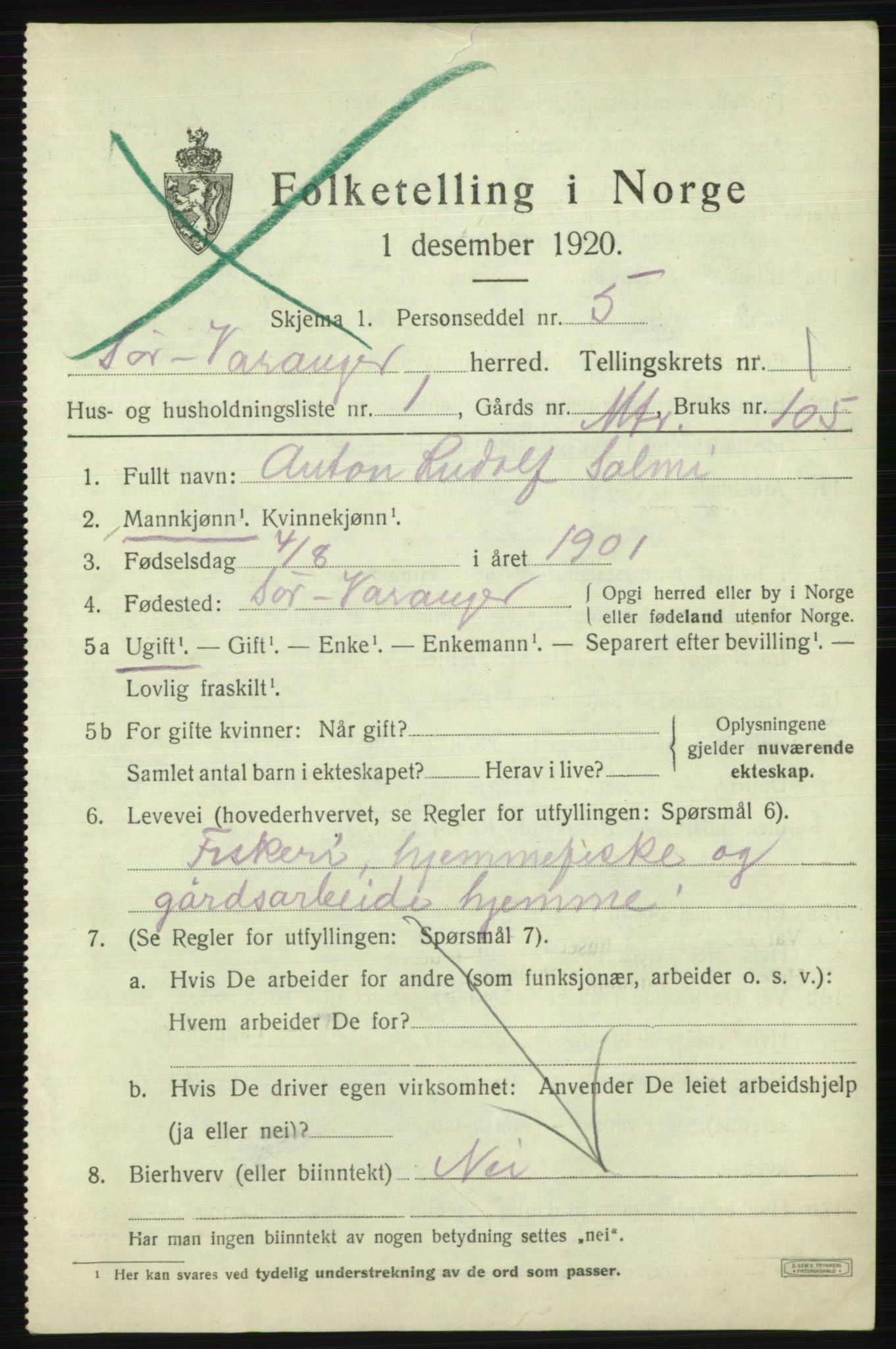 SATØ, 1920 census for Sør-Varanger, 1920, p. 1402