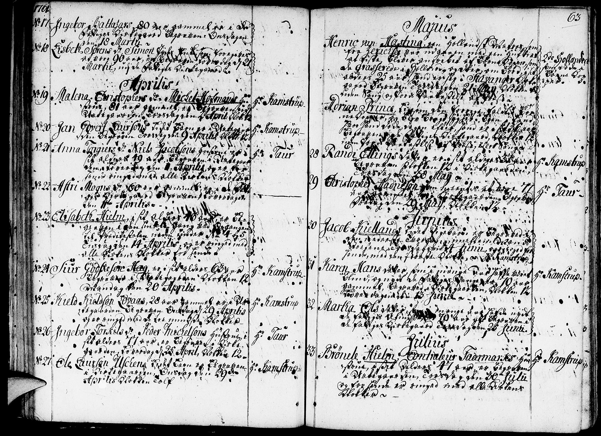 Domkirken sokneprestkontor, AV/SAST-A-101812/001/30/30BA/L0005: Parish register (official) no. A 5, 1744-1788, p. 63