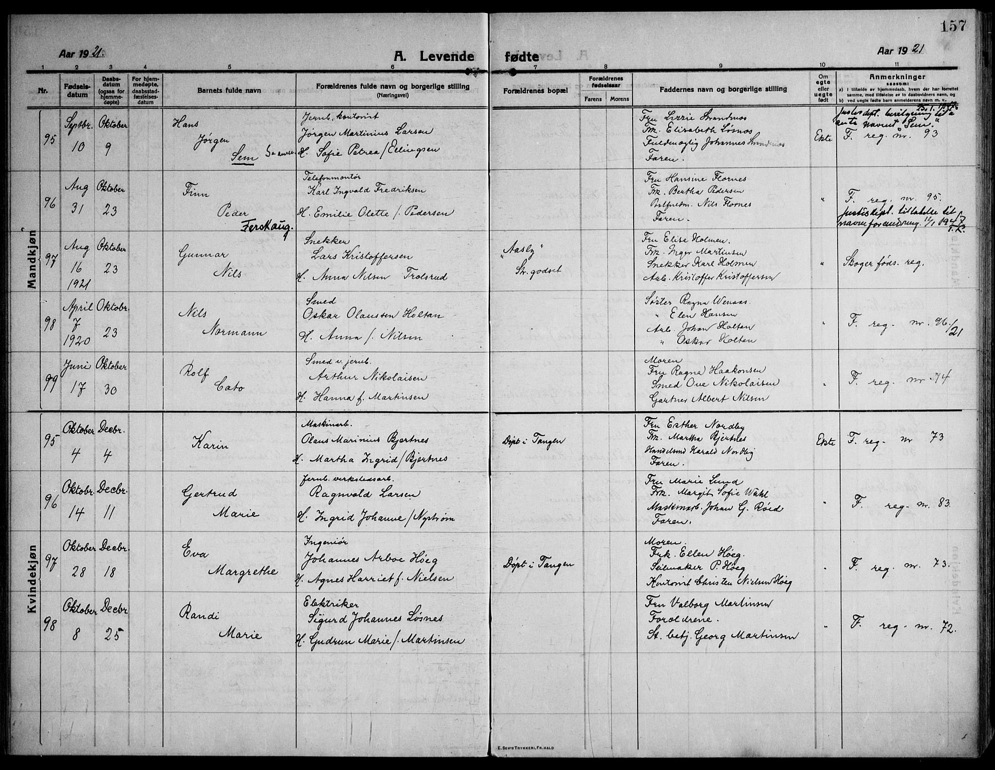 Strømsø kirkebøker, SAKO/A-246/F/Fa/L0029: Parish register (official) no. I 27, 1915-1930, p. 157