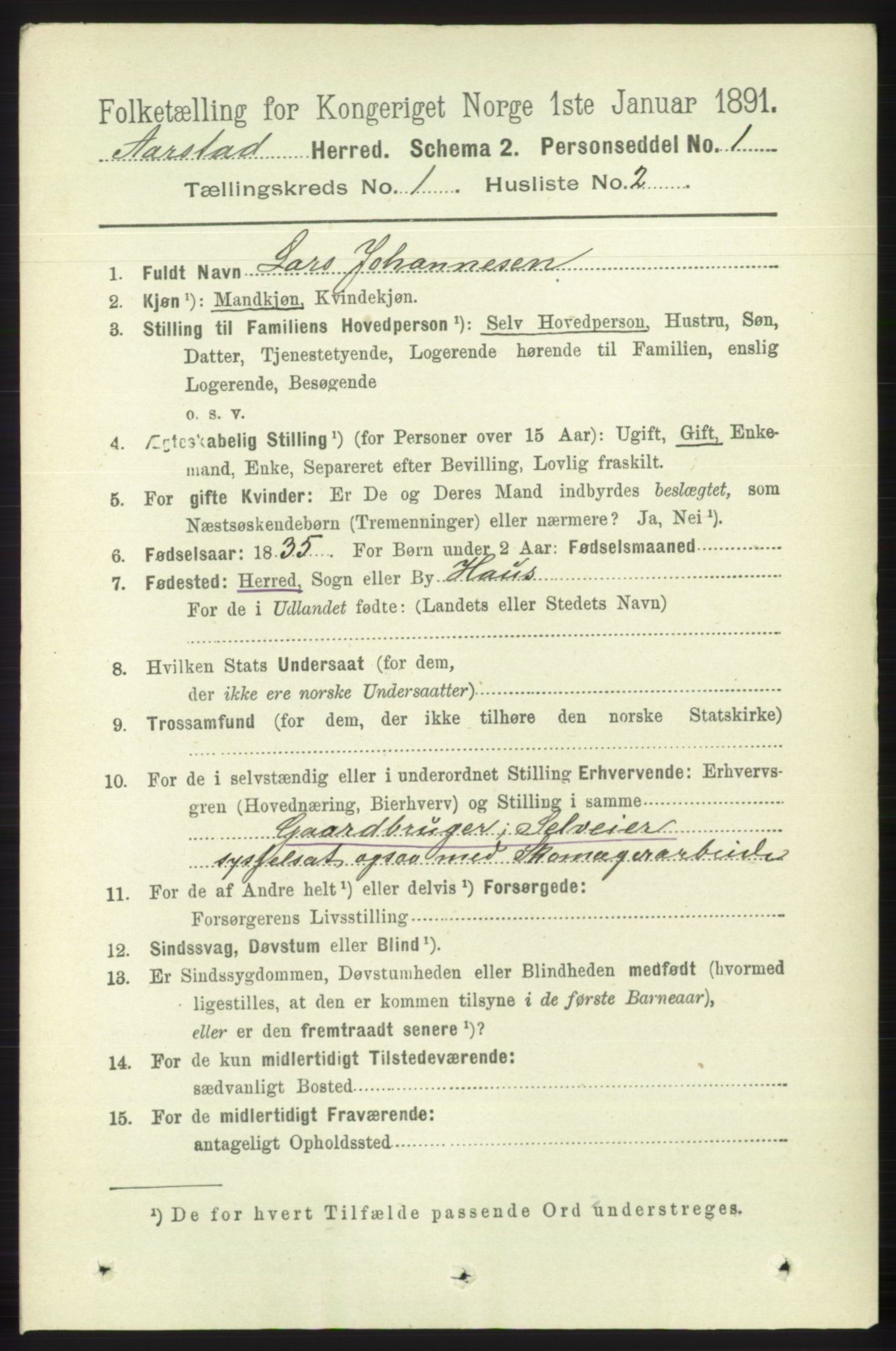 SAB, 1891 Census for 1280 Årstad, 1891, p. 108