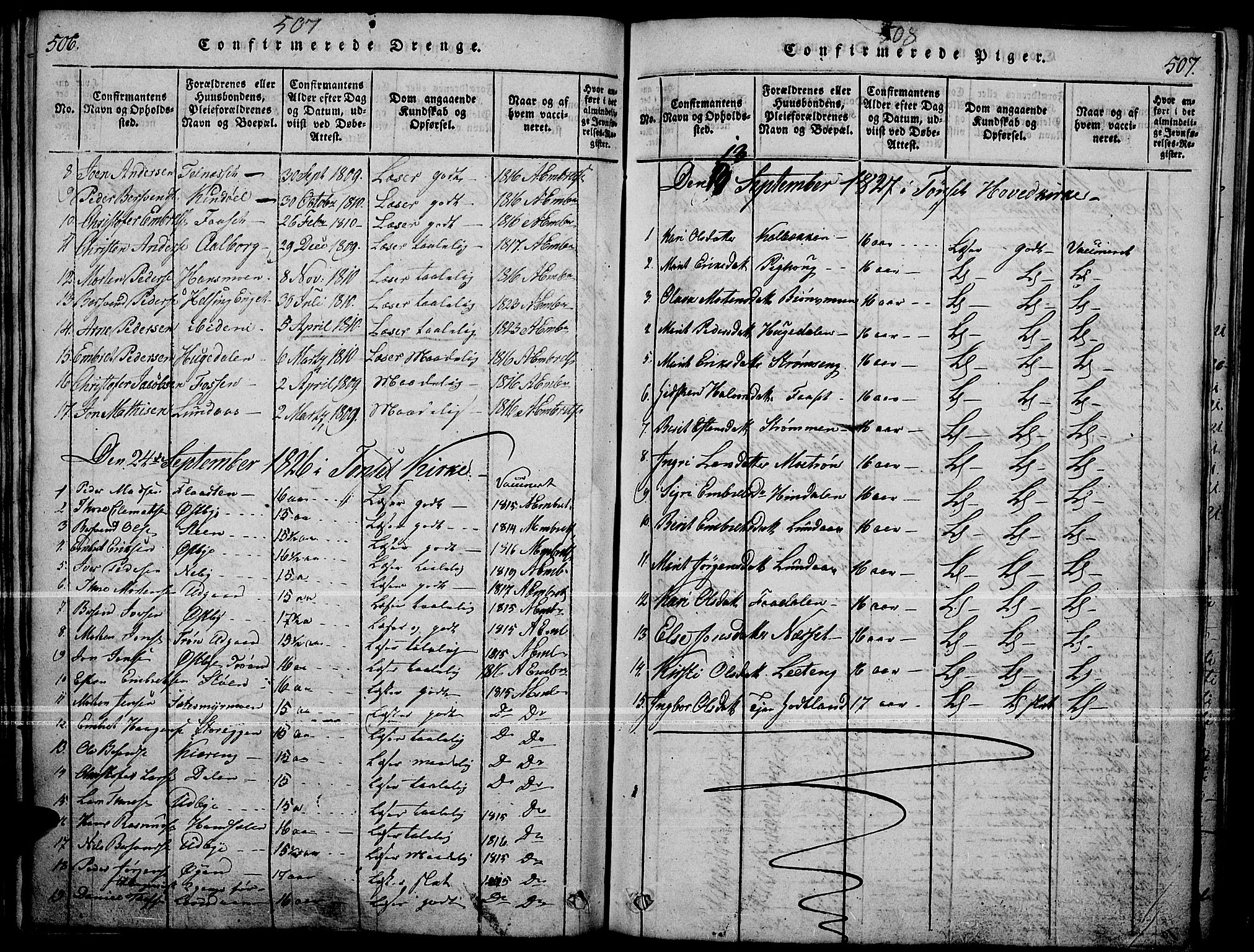 Tynset prestekontor, SAH/PREST-058/H/Ha/Haa/L0018: Parish register (official) no. 18, 1815-1829, p. 506-507