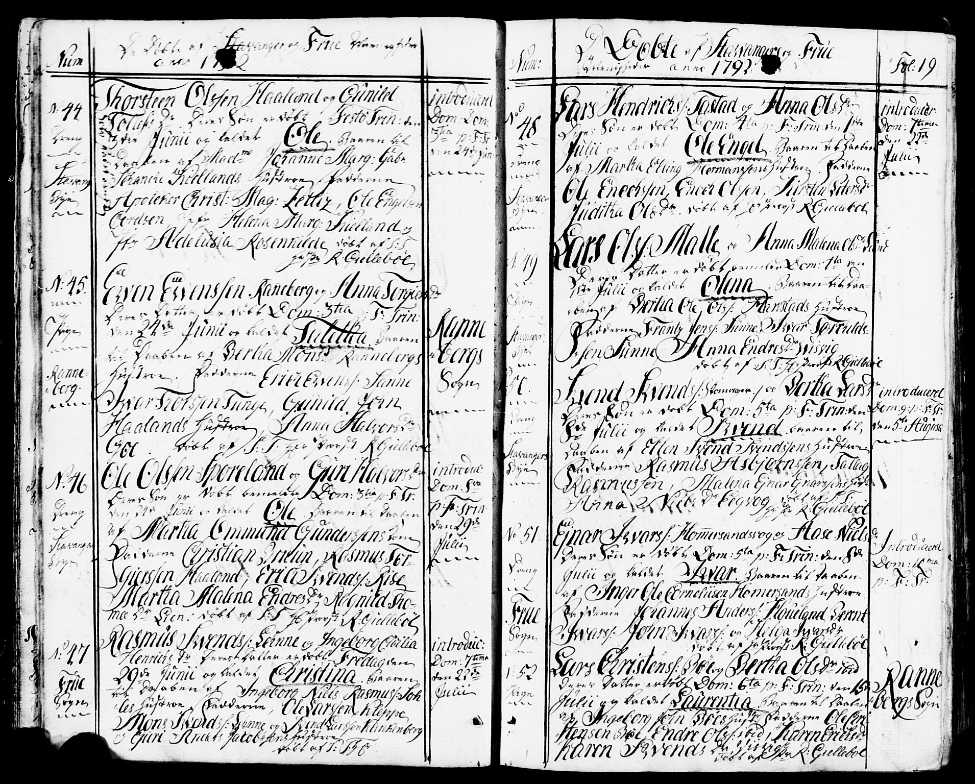 Domkirken sokneprestkontor, SAST/A-101812/001/30/30BB/L0007: Parish register (copy) no. B 7, 1791-1813, p. 19