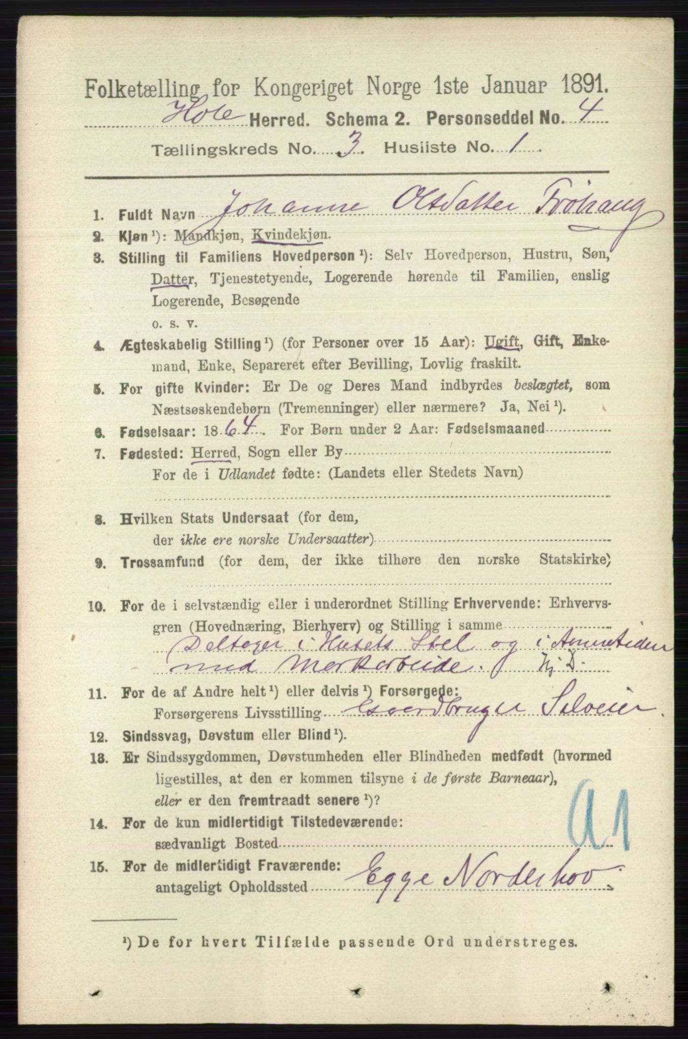 RA, 1891 census for 0612 Hole, 1891, p. 1225