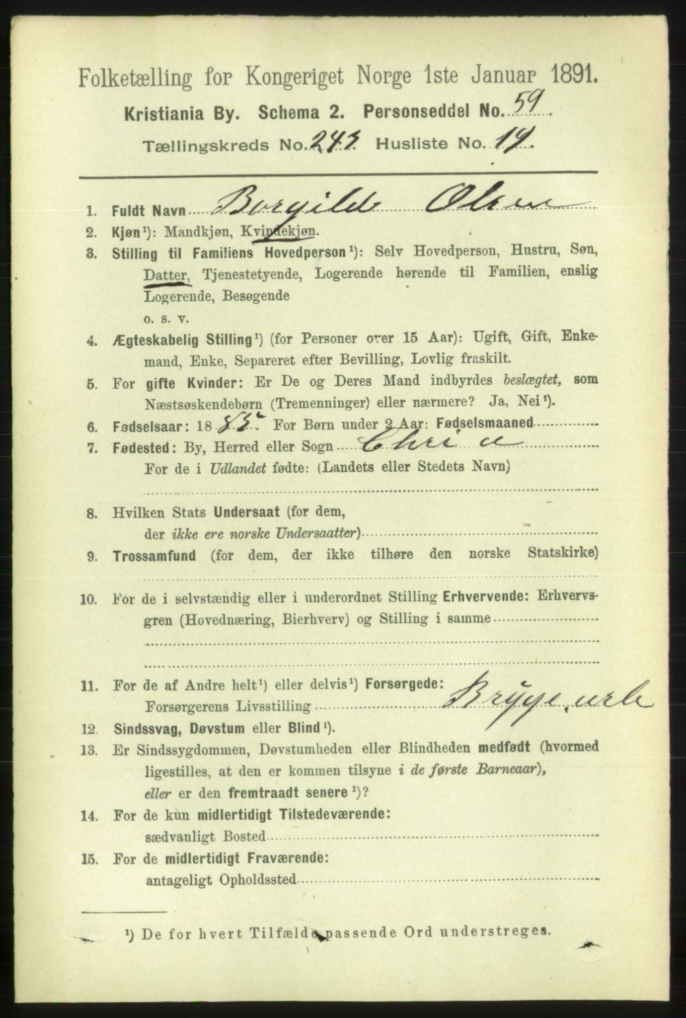 RA, 1891 census for 0301 Kristiania, 1891, p. 148243