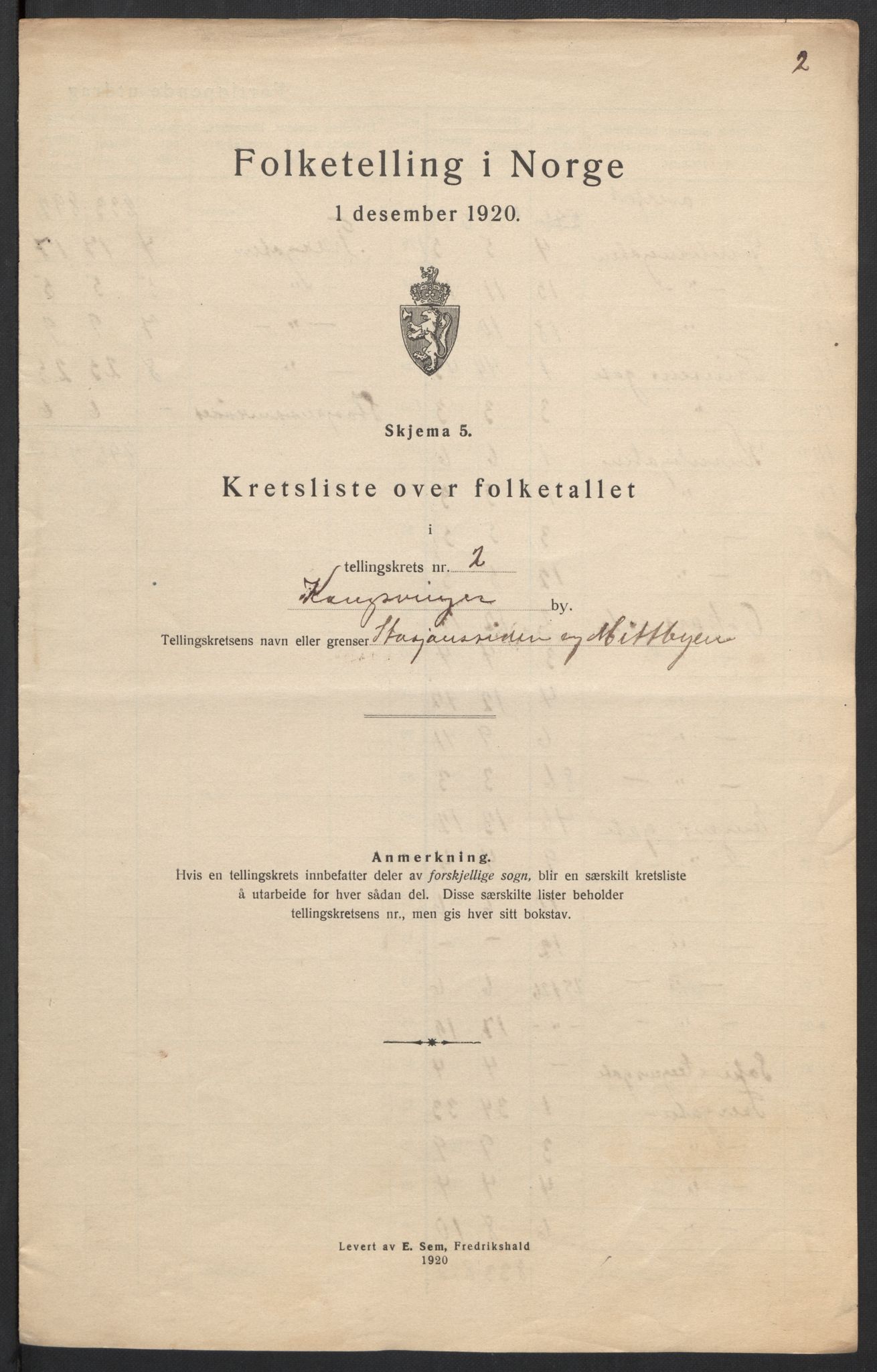 SAH, 1920 census for Kongsvinger, 1920, p. 12