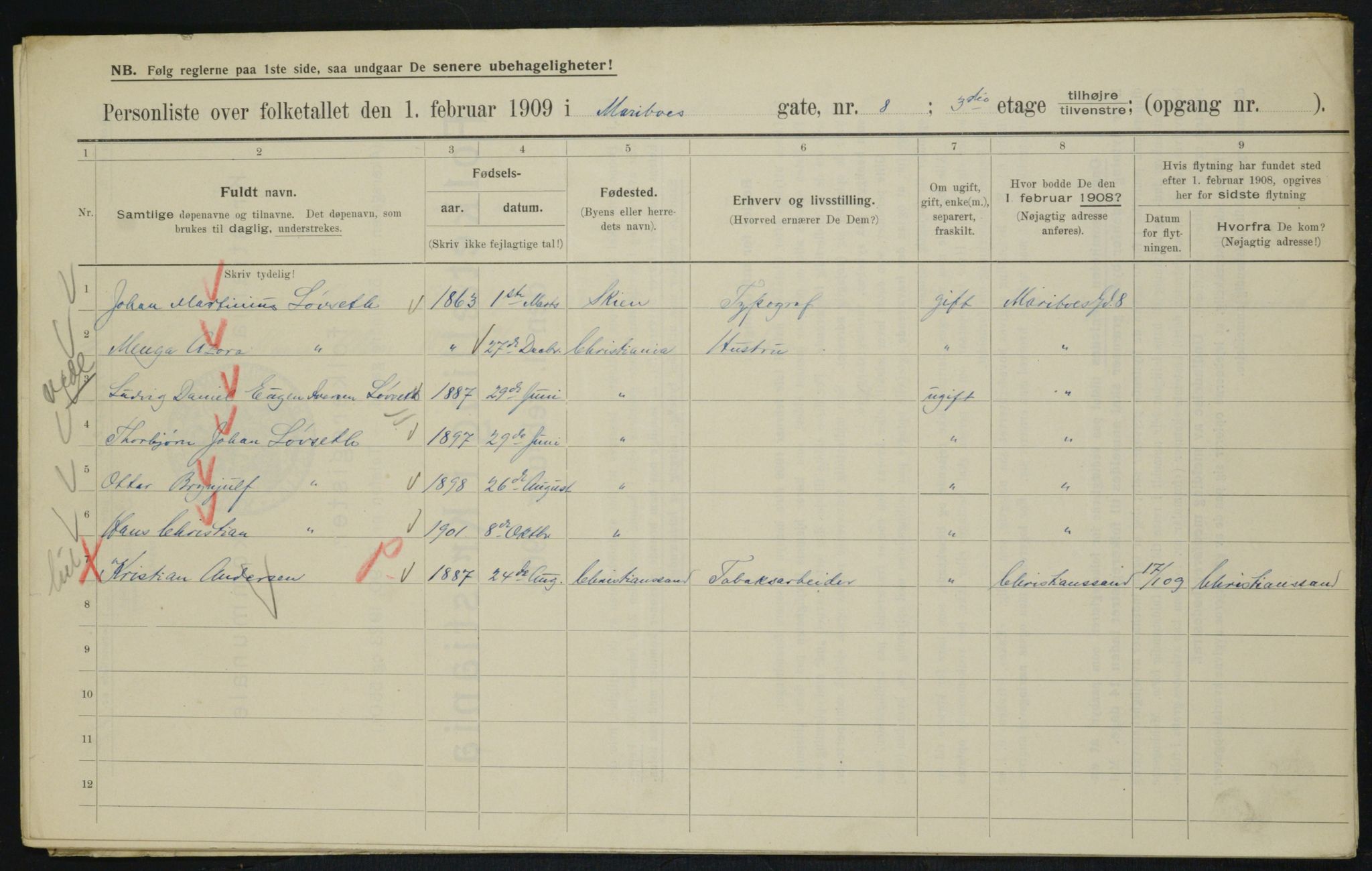 OBA, Municipal Census 1909 for Kristiania, 1909, p. 54955