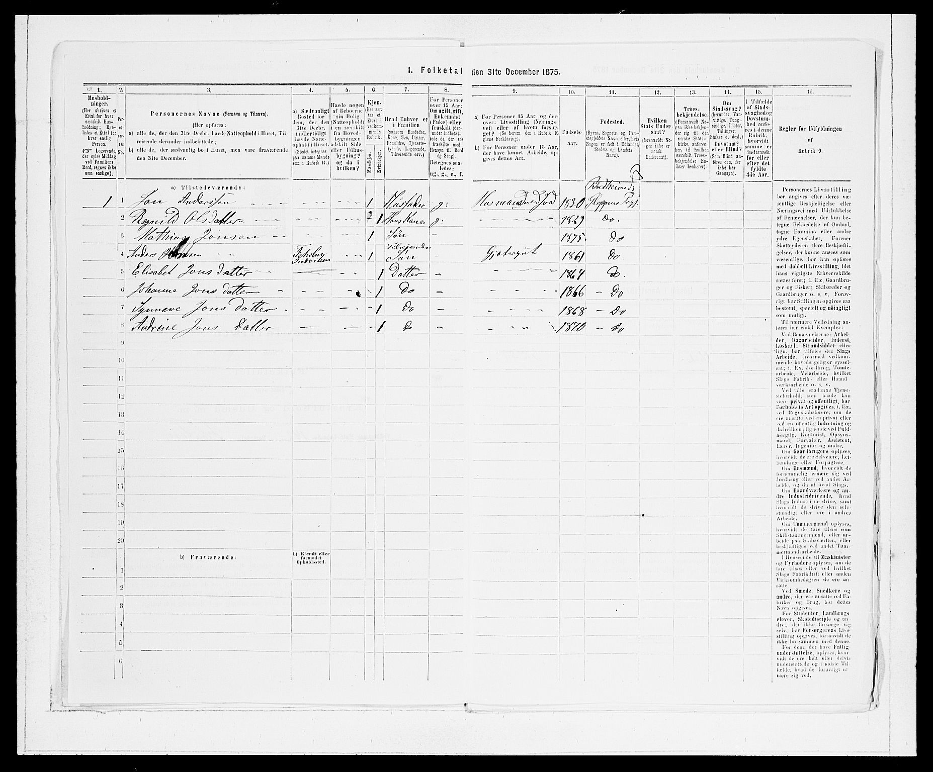 SAB, 1875 Census for 1445P Gloppen, 1875, p. 1068