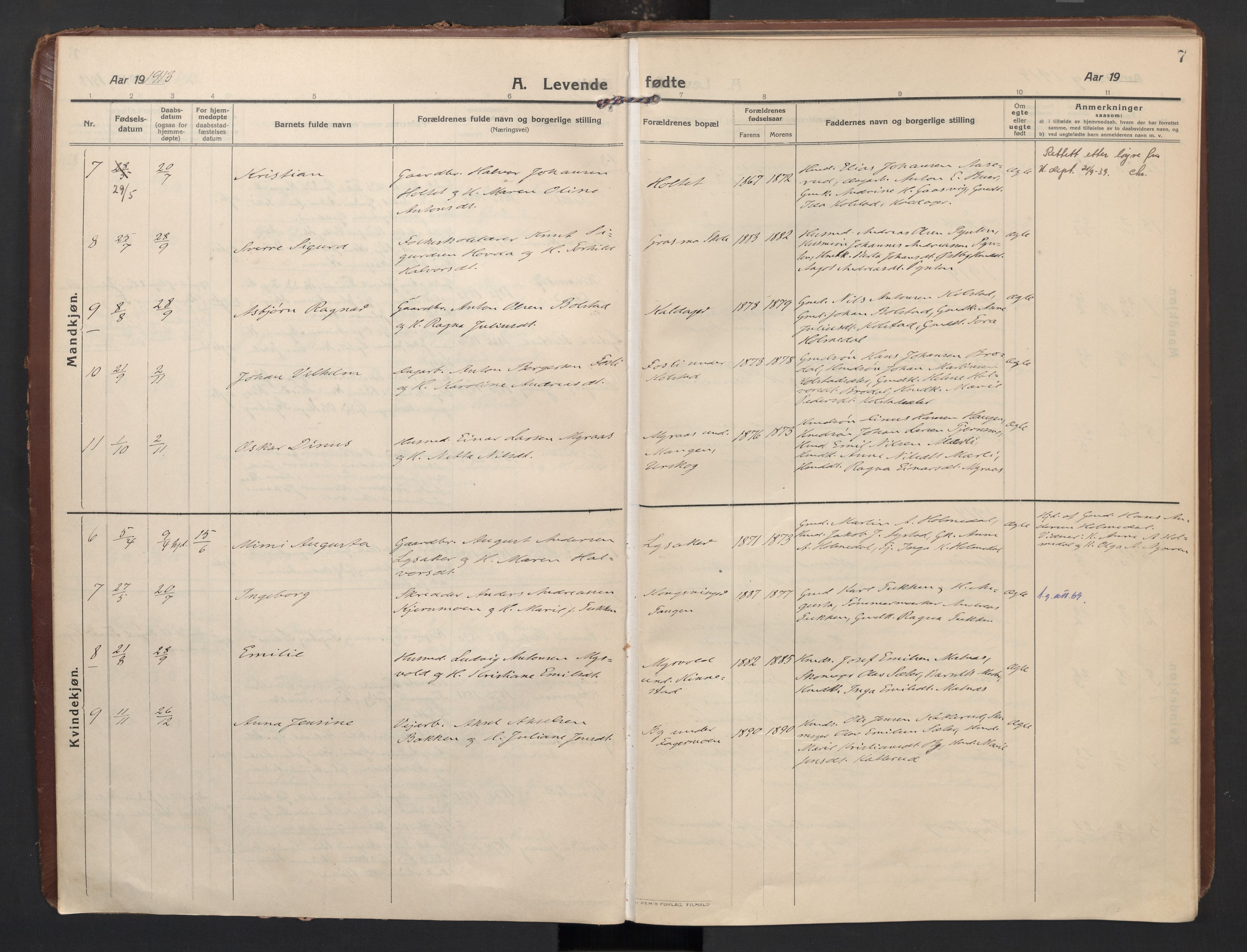 Høland prestekontor Kirkebøker, SAO/A-10346a/F/Fc: Parish register (official) no. III 4, 1912-1924, p. 7