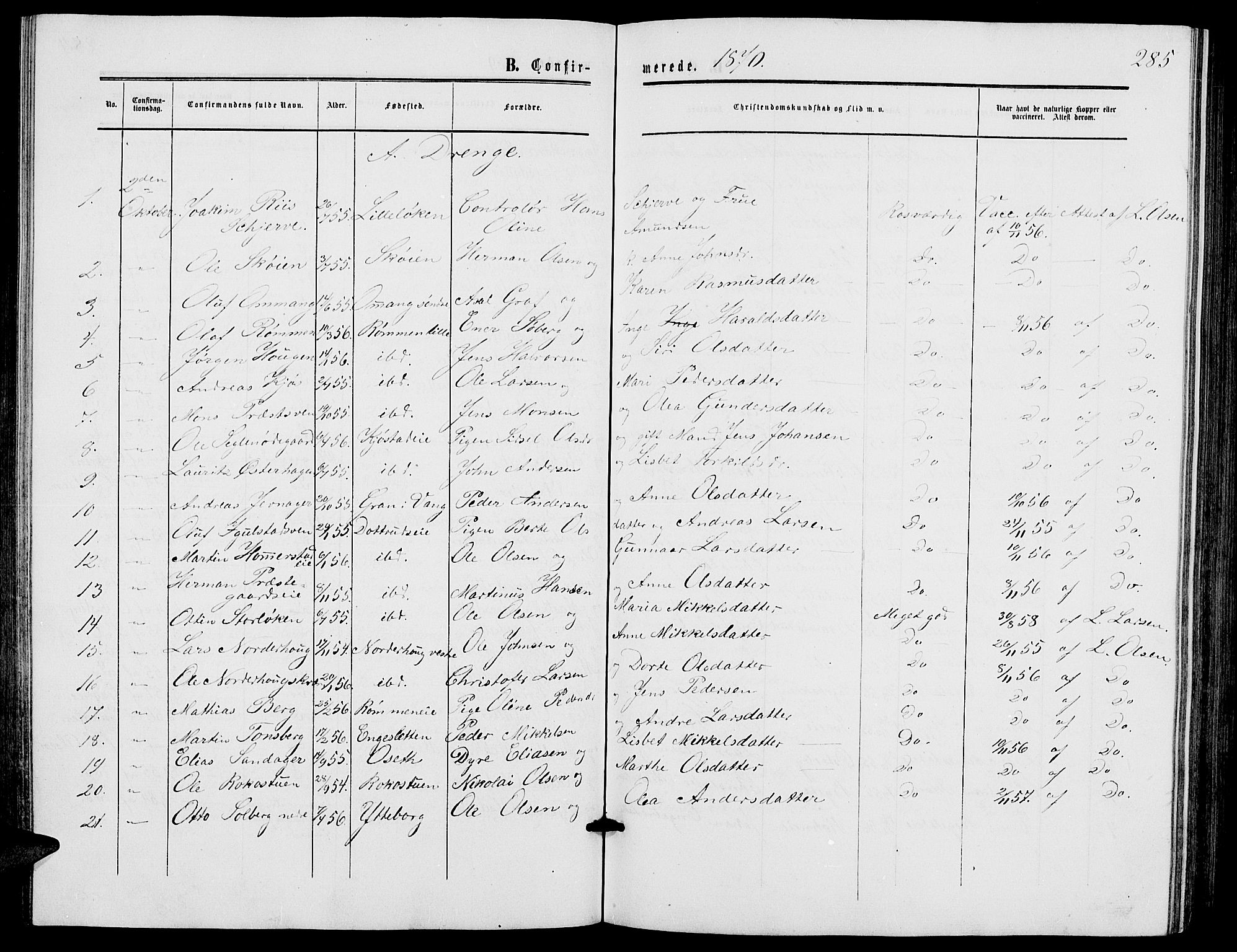 Løten prestekontor, AV/SAH-PREST-022/L/La/L0004: Parish register (copy) no. 4, 1863-1877, p. 285