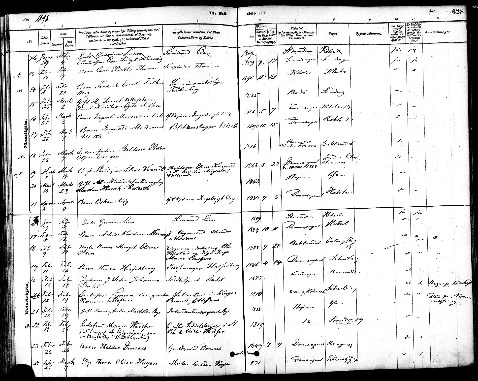 Ministerialprotokoller, klokkerbøker og fødselsregistre - Sør-Trøndelag, AV/SAT-A-1456/601/L0058: Parish register (official) no. 601A26, 1877-1891, p. 628