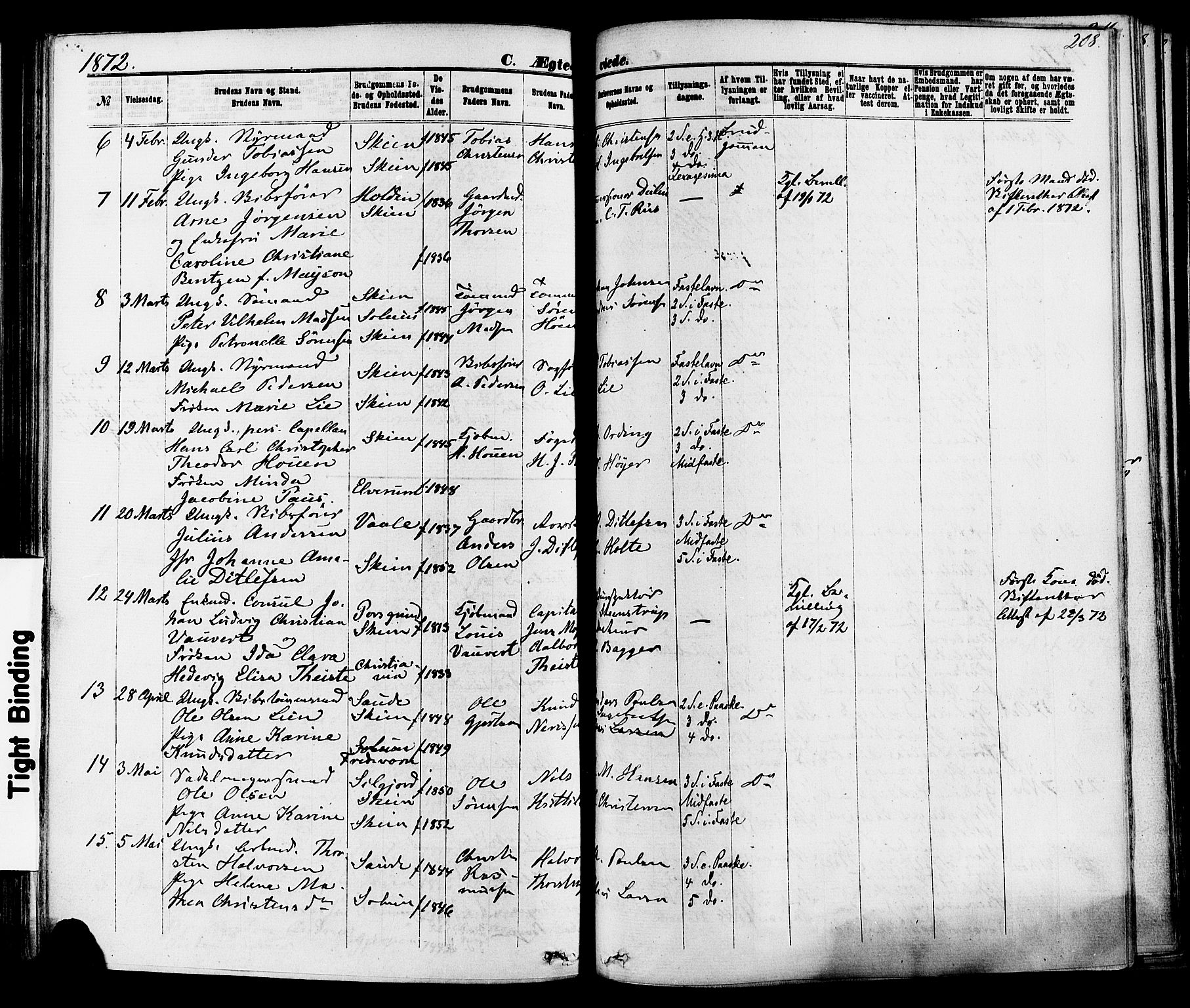 Skien kirkebøker, SAKO/A-302/F/Fa/L0008: Parish register (official) no. 8, 1866-1877, p. 208