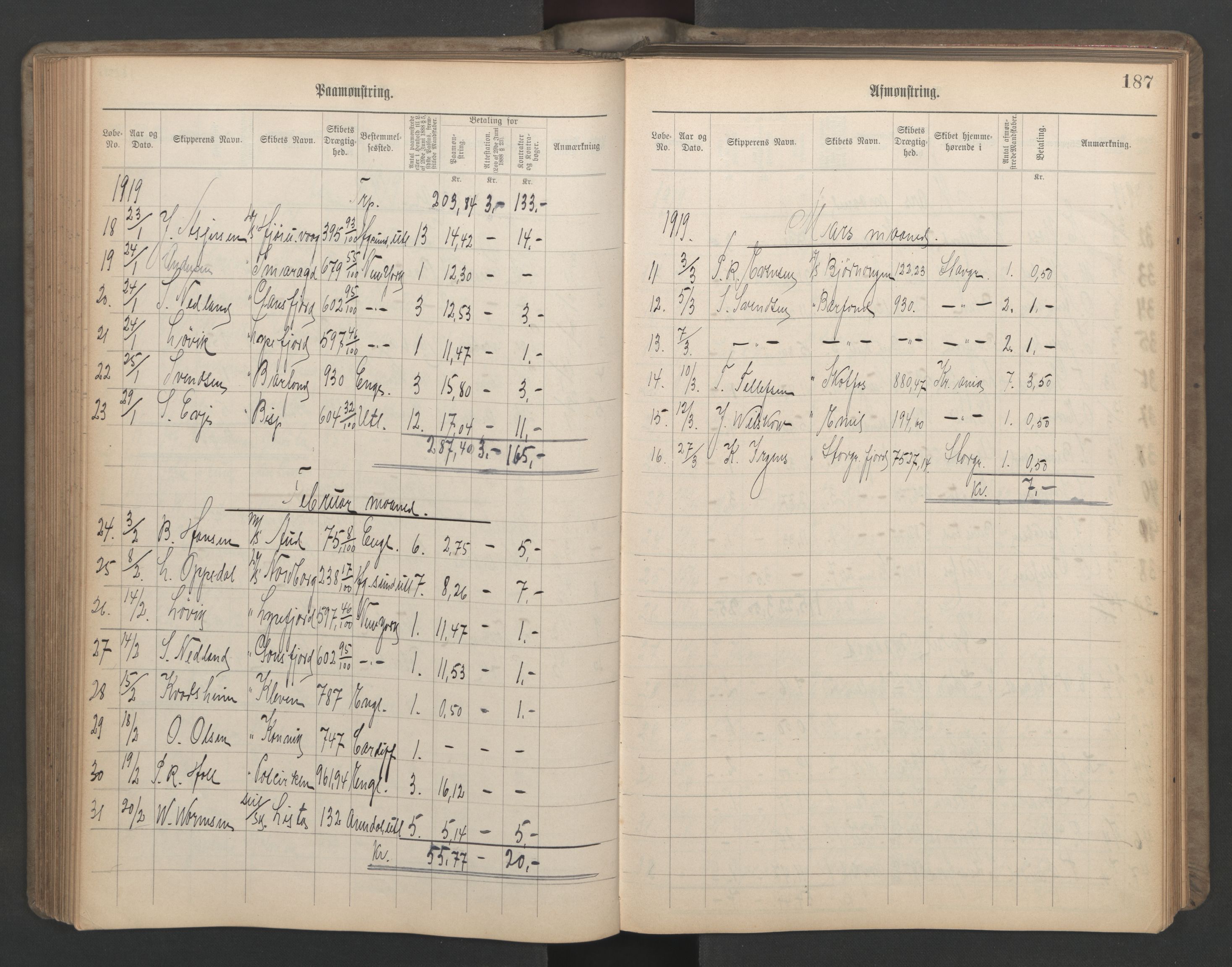 Stavanger sjømannskontor, SAST/A-102006/G/Ga/L0006: Mønstringsjournal, 1908-1933, p. 218