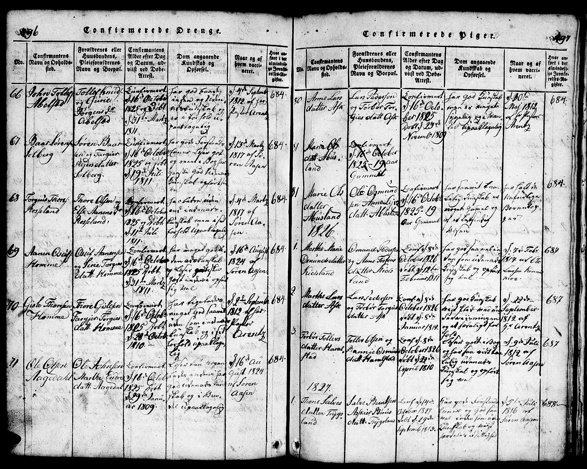 Bjelland sokneprestkontor, SAK/1111-0005/F/Fb/Fba/L0003: Parish register (copy) no. B 3, 1816-1870, p. 496-497