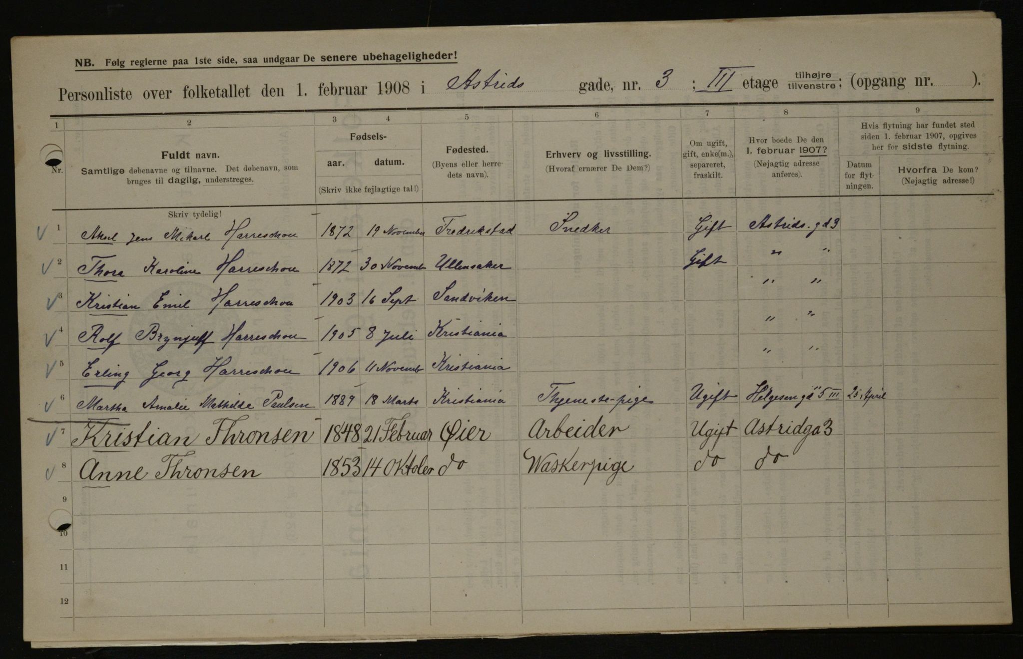 OBA, Municipal Census 1908 for Kristiania, 1908, p. 15871