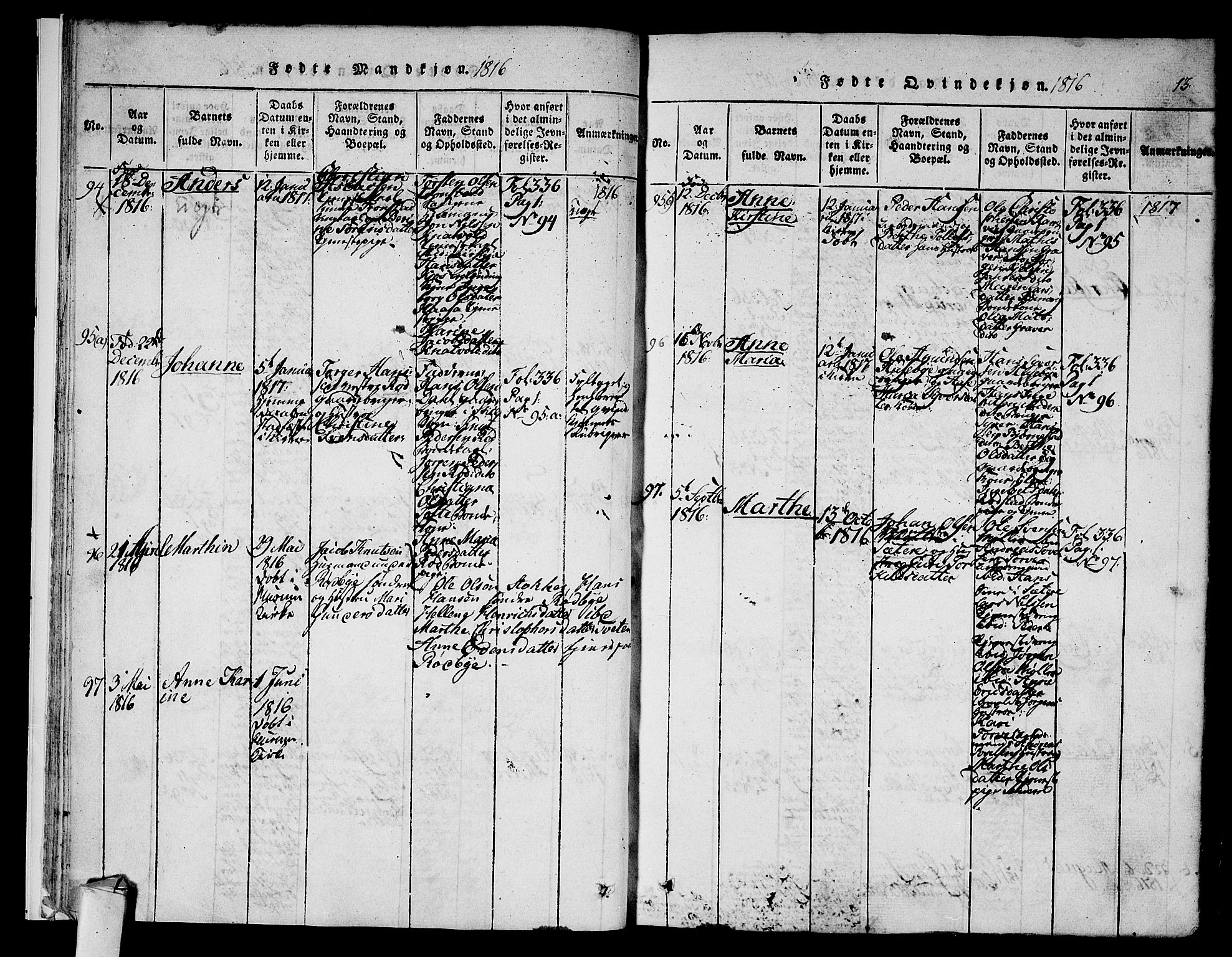 Hurum kirkebøker, AV/SAKO-A-229/F/Fa/L0009: Parish register (official) no. 9, 1816-1826, p. 13