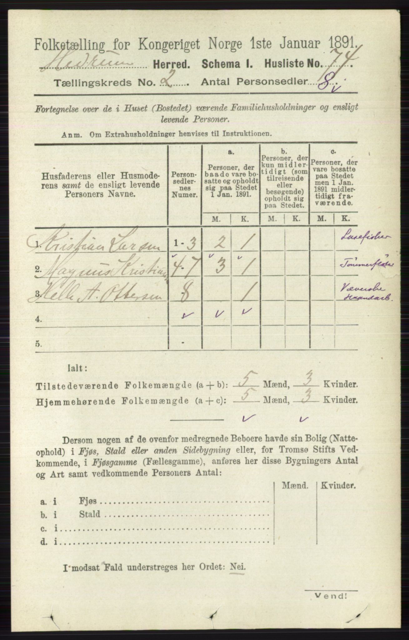 RA, 1891 census for 0727 Hedrum, 1891, p. 357