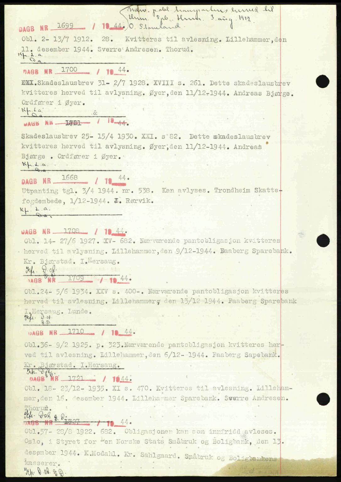 Sør-Gudbrandsdal tingrett, SAH/TING-004/H/Hb/Hbf/L0002: Mortgage book no. C1, 1938-1951, Diary no: : 1699/1944