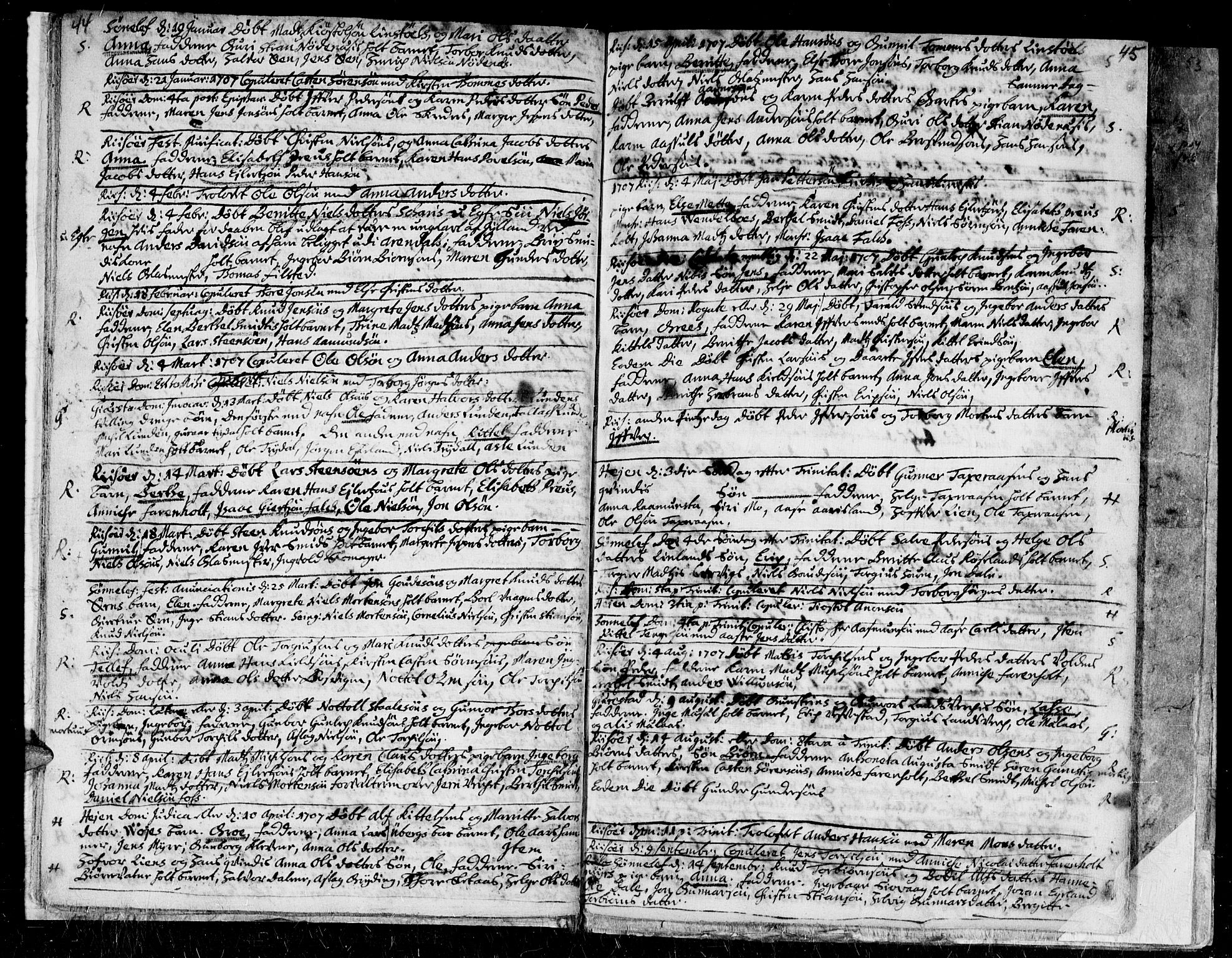 Gjerstad sokneprestkontor, AV/SAK-1111-0014/F/Fa/Faa/L0001: Parish register (official) no. A 1, 1695-1717, p. 44-45