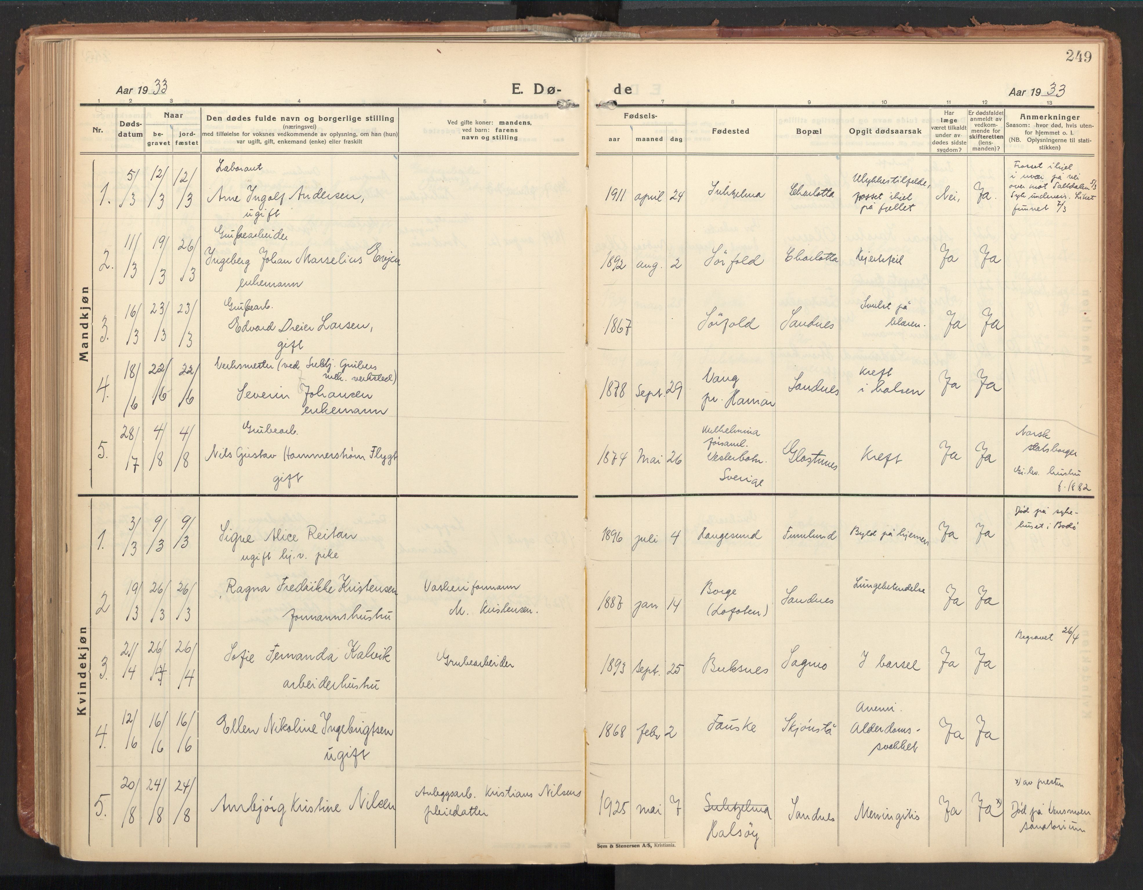 Ministerialprotokoller, klokkerbøker og fødselsregistre - Nordland, SAT/A-1459/850/L0716: Curate's parish register no. 850B06, 1924-1938, p. 249