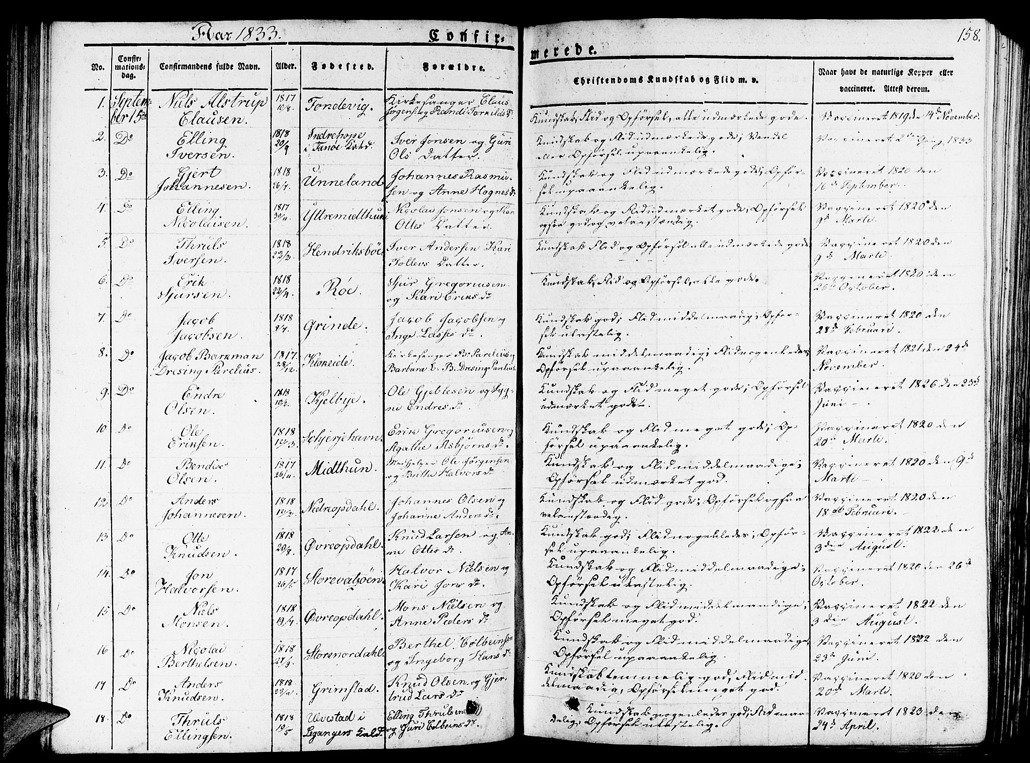 Gulen sokneprestembete, SAB/A-80201/H/Haa/Haaa/L0019: Parish register (official) no. A 19, 1826-1836, p. 158