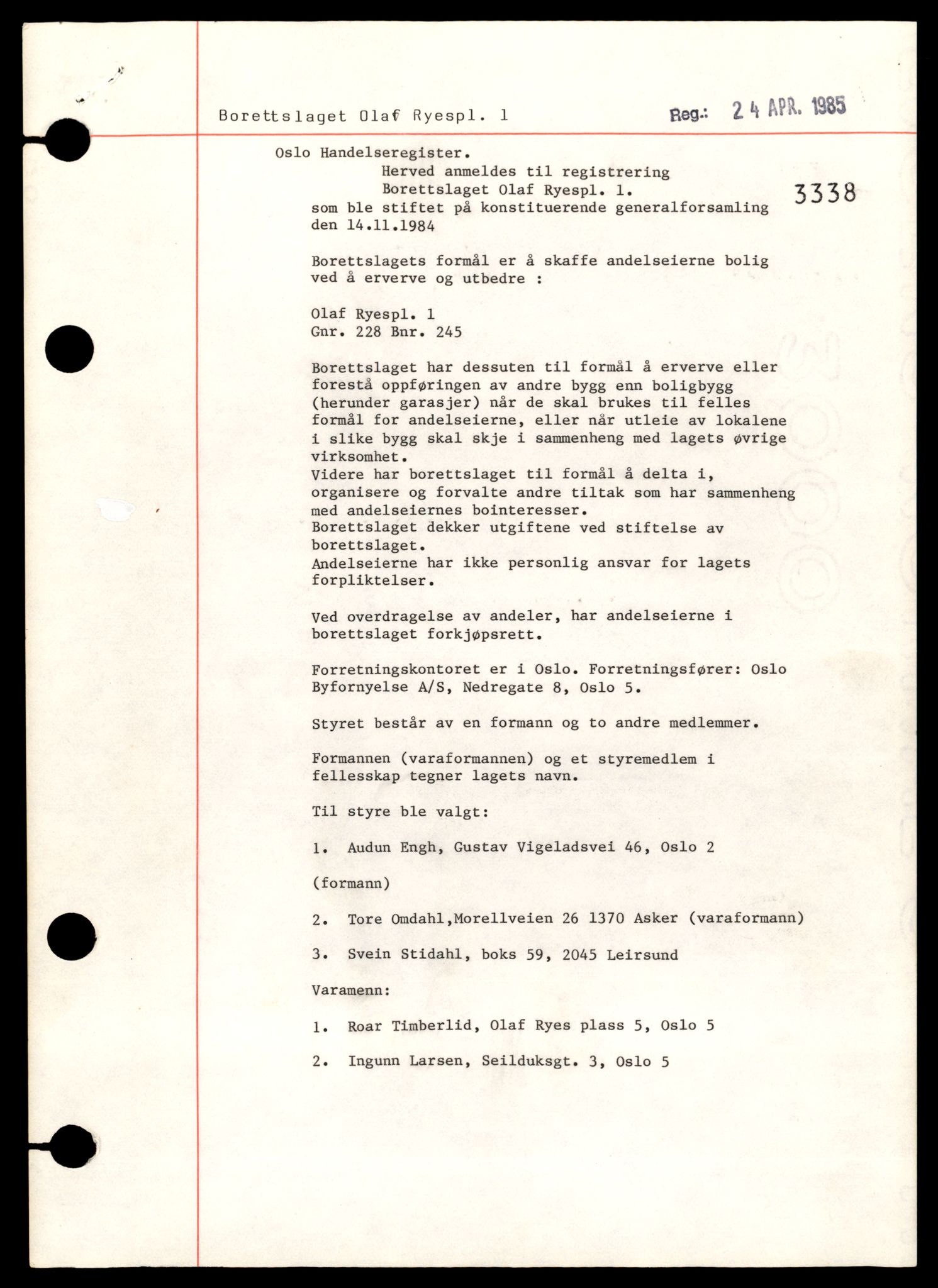 Oslo byfogd, Handelsregisteret, SAT/A-10867/G/Gb/Gba/L0224: Borettslag, O-S, 1944-1990, p. 3