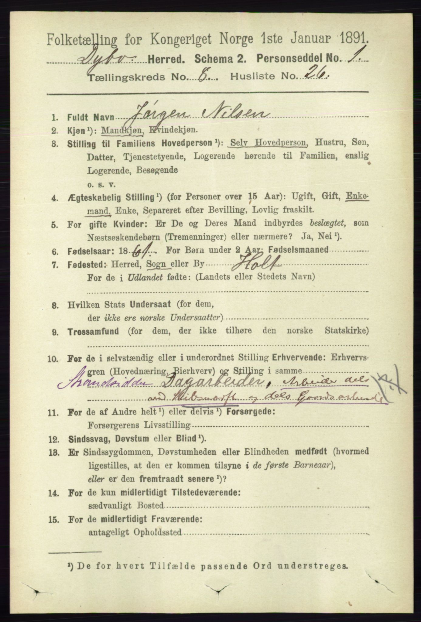 RA, 1891 census for 0915 Dypvåg, 1891, p. 2868