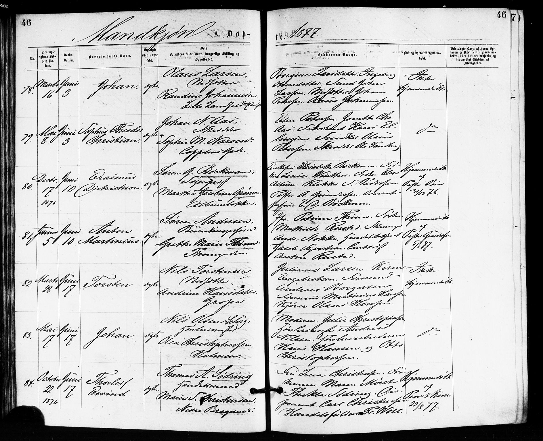 Bragernes kirkebøker, AV/SAKO-A-6/F/Fb/L0005: Parish register (official) no. II 5, 1875-1877, p. 46