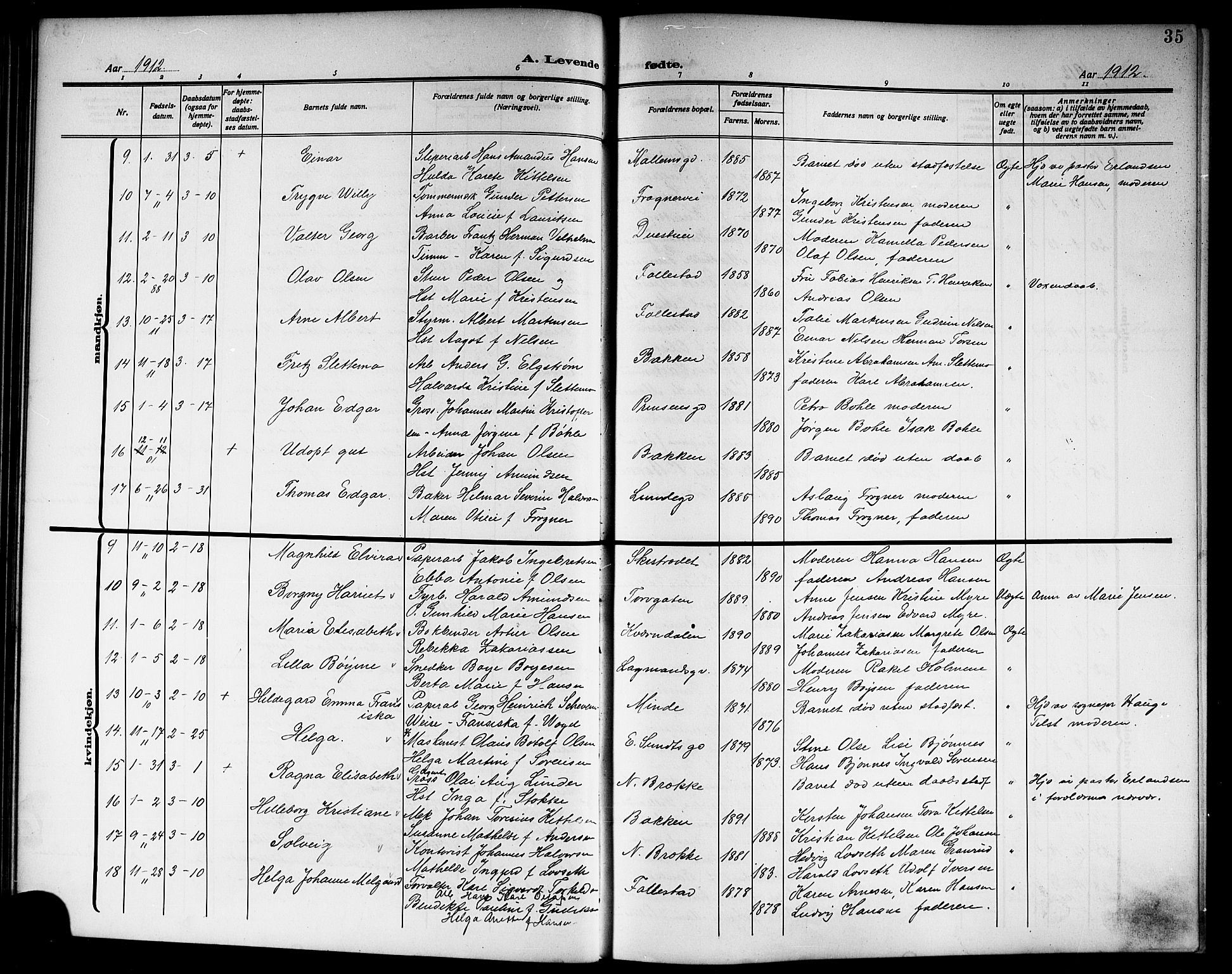 Skien kirkebøker, SAKO/A-302/G/Ga/L0009: Parish register (copy) no. 9, 1910-1920, p. 35