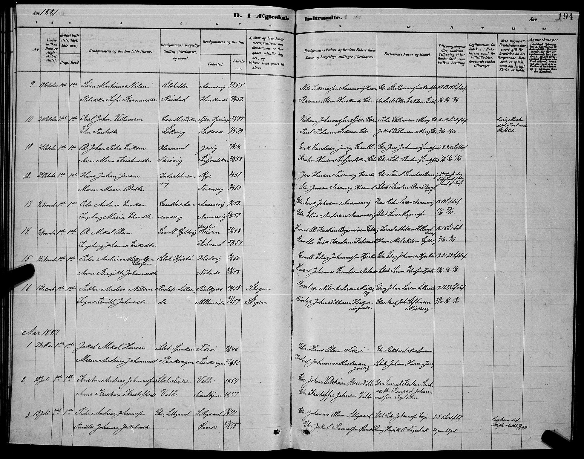 Ministerialprotokoller, klokkerbøker og fødselsregistre - Nordland, AV/SAT-A-1459/853/L0776: Parish register (copy) no. 853C04, 1878-1889, p. 194