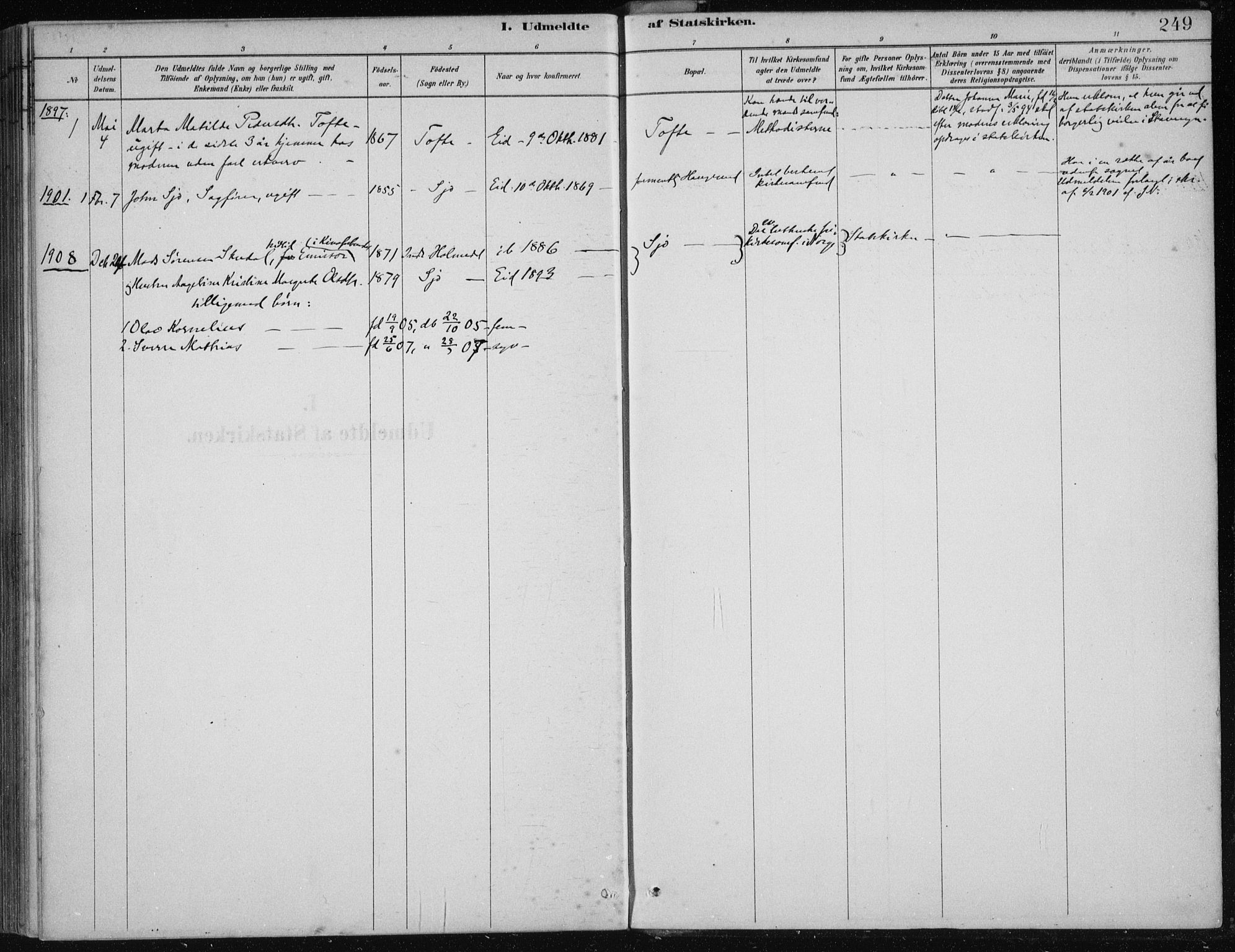 Fjelberg sokneprestembete, SAB/A-75201/H/Haa: Parish register (official) no. C  1, 1879-1918, p. 249