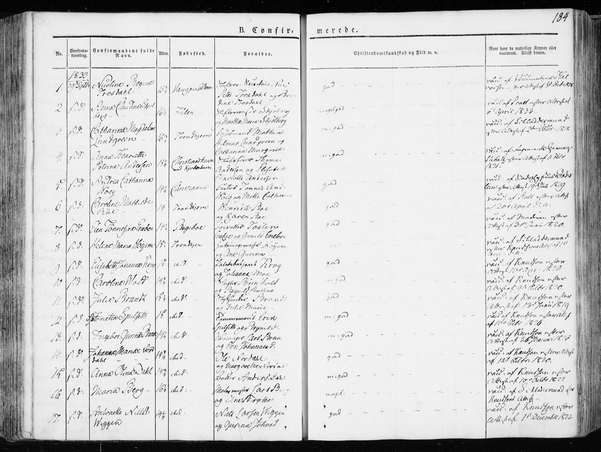 Ministerialprotokoller, klokkerbøker og fødselsregistre - Sør-Trøndelag, SAT/A-1456/601/L0047: Parish register (official) no. 601A15, 1831-1839, p. 184