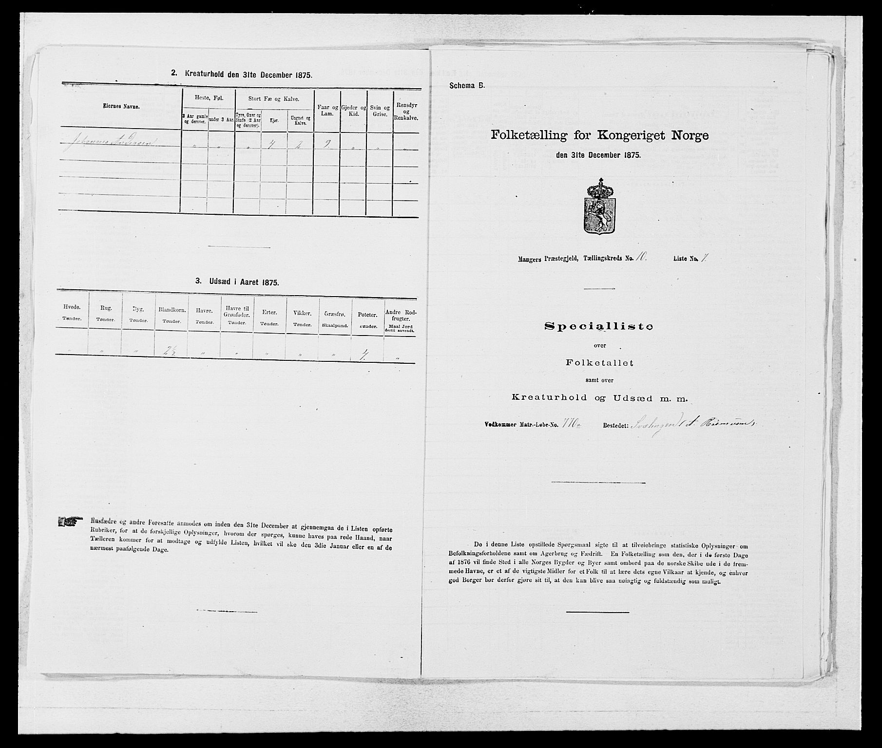 SAB, 1875 census for 1261P Manger, 1875, p. 1427