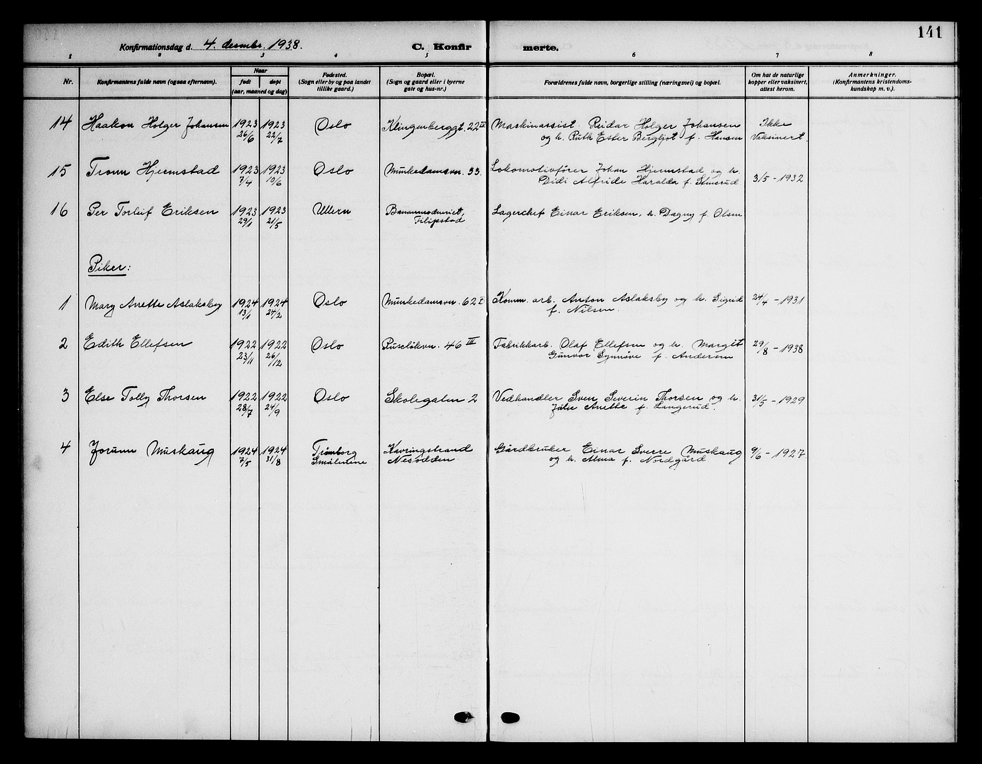Piperviken prestekontor Kirkebøker, AV/SAO-A-10874/F/L0001: Parish register (official) no. 1, 1911-1958, p. 141