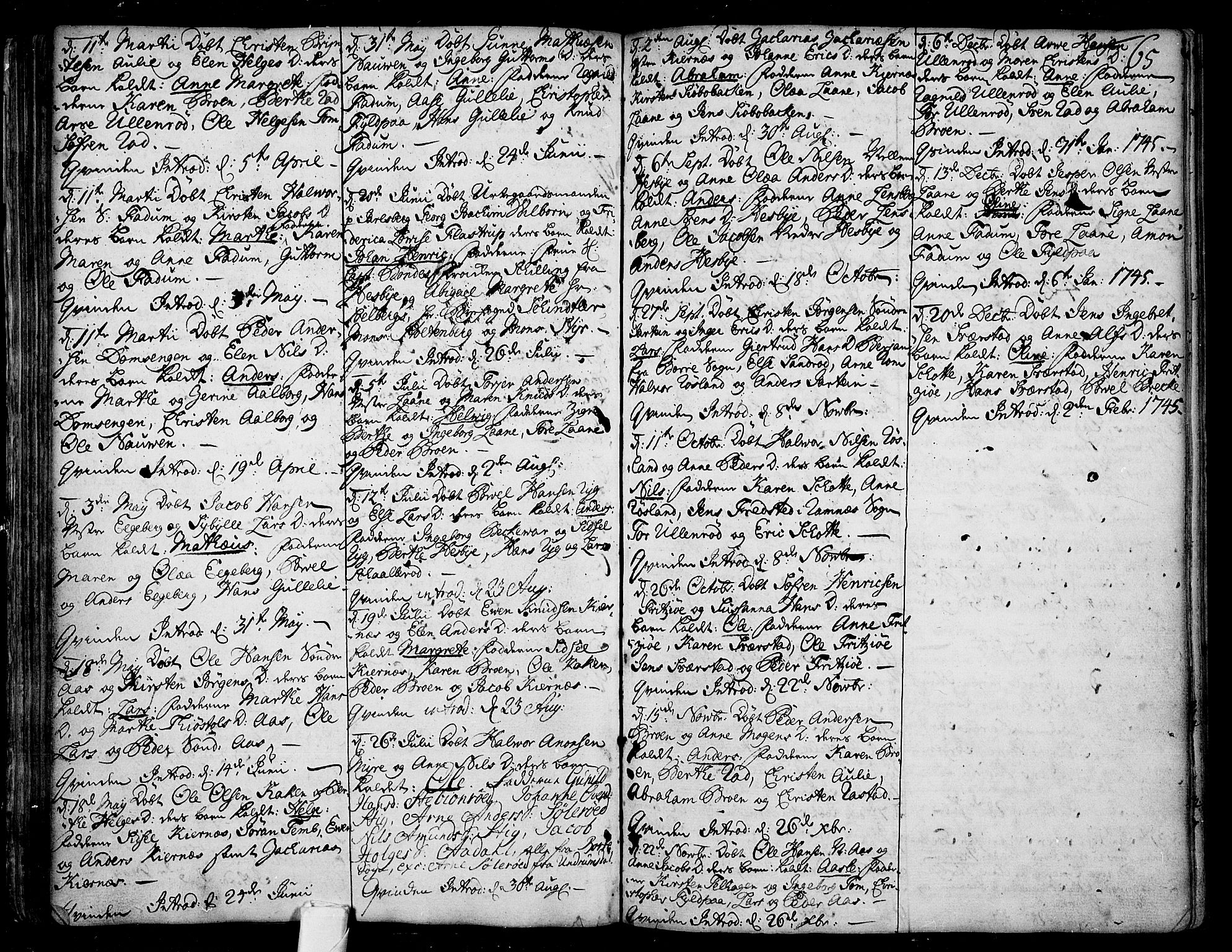 Sem kirkebøker, AV/SAKO-A-5/F/Fa/L0001: Parish register (official) no. I 1, 1702-1763, p. 65