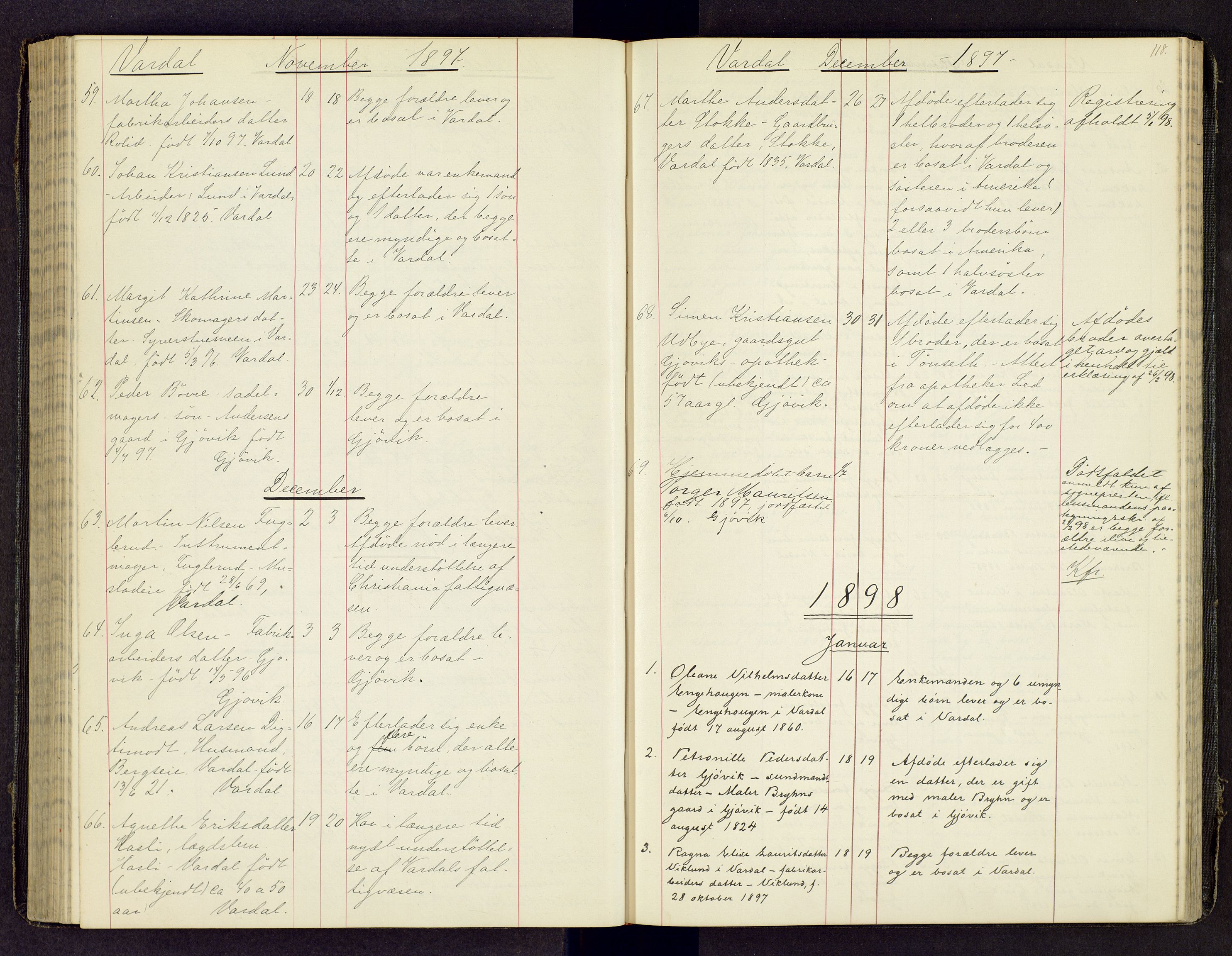 Toten tingrett, SAH/TING-006/J/Jl/L0003: Dødsfallsjournal, 1893-1908, p. 117b-118a