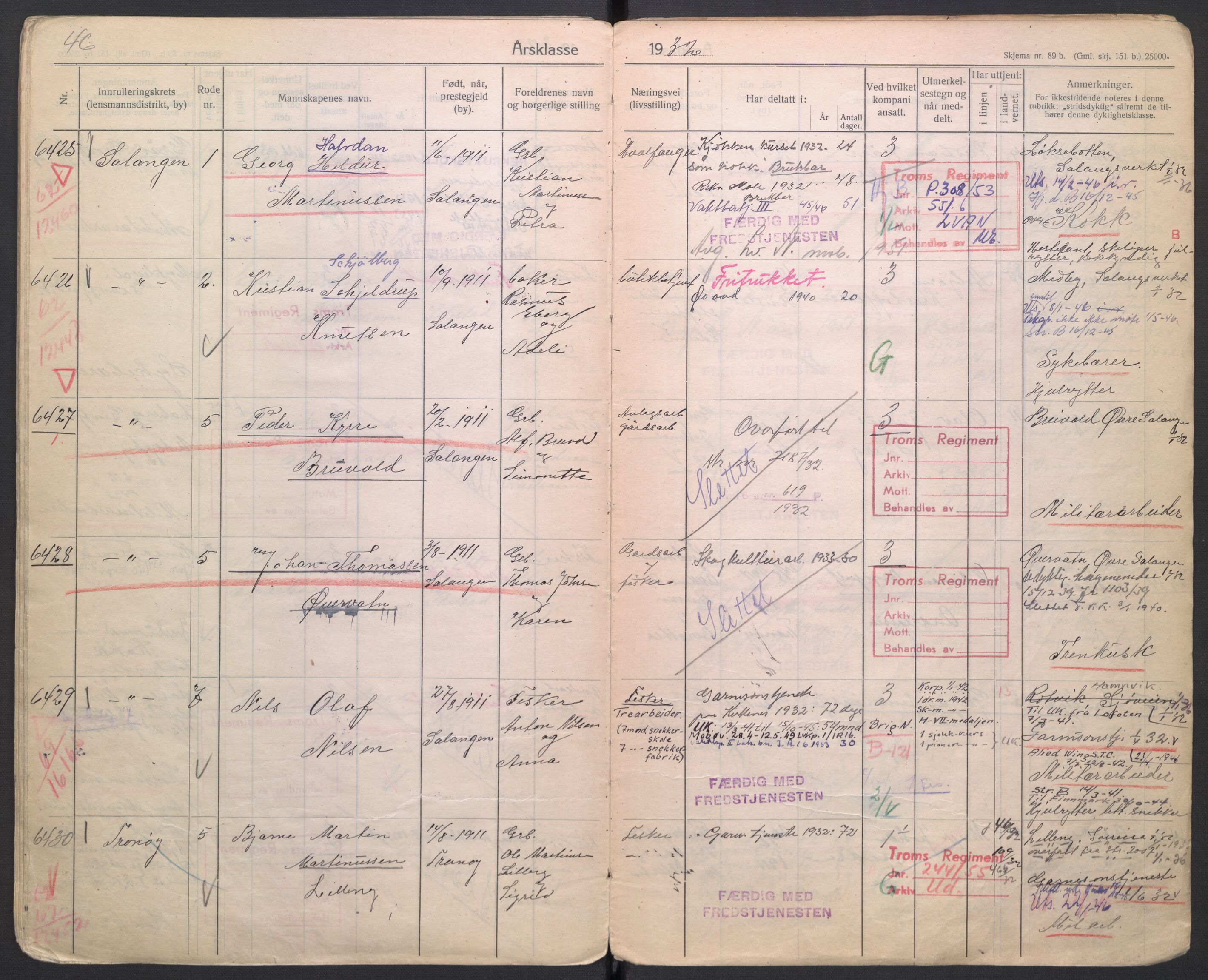 Forsvaret, Troms infanteriregiment nr. 16, AV/RA-RAFA-3146/P/Pa/L0006/0001: Ruller / Rulle for Trondenes bataljons menige mannskaper, årsklasse 1932, 1932, p. 46