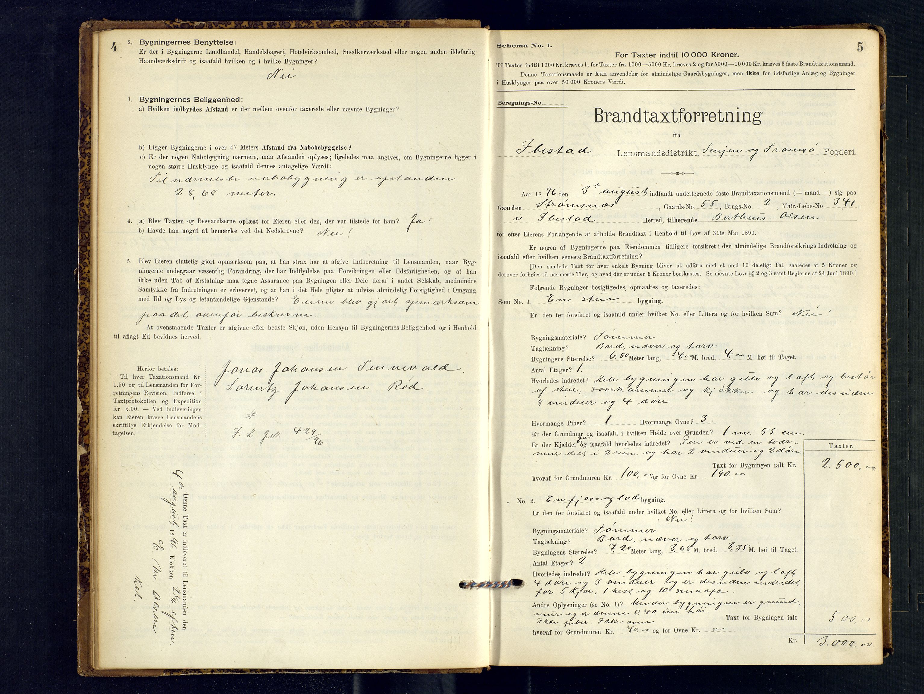 Ibestad lensmannskontor, SATØ/S-1499/F/Fv/Fvh/L0268: Branntakstprotokoller, 1896-1897, p. 4-5