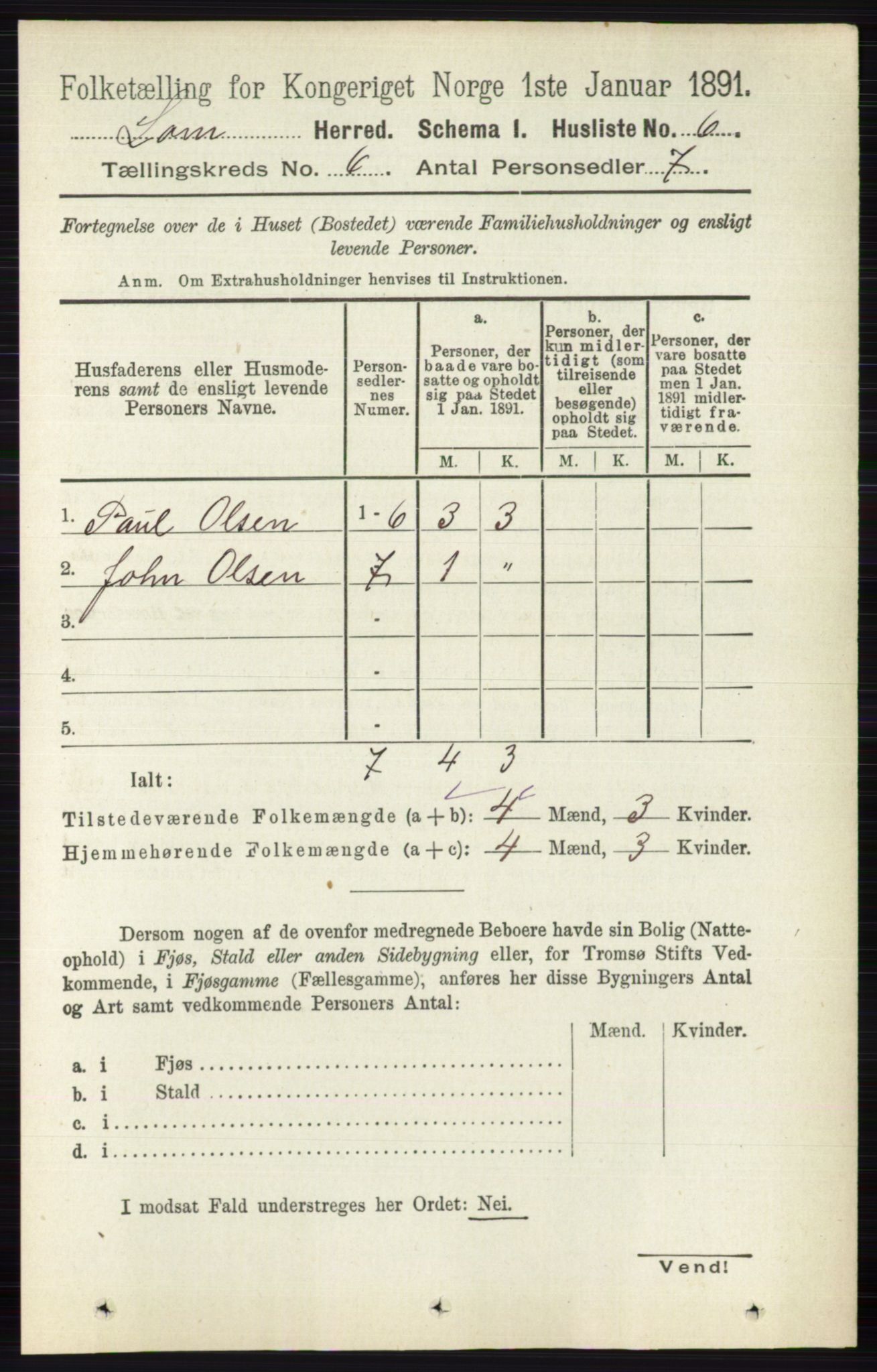 RA, 1891 census for 0514 Lom, 1891, p. 2309