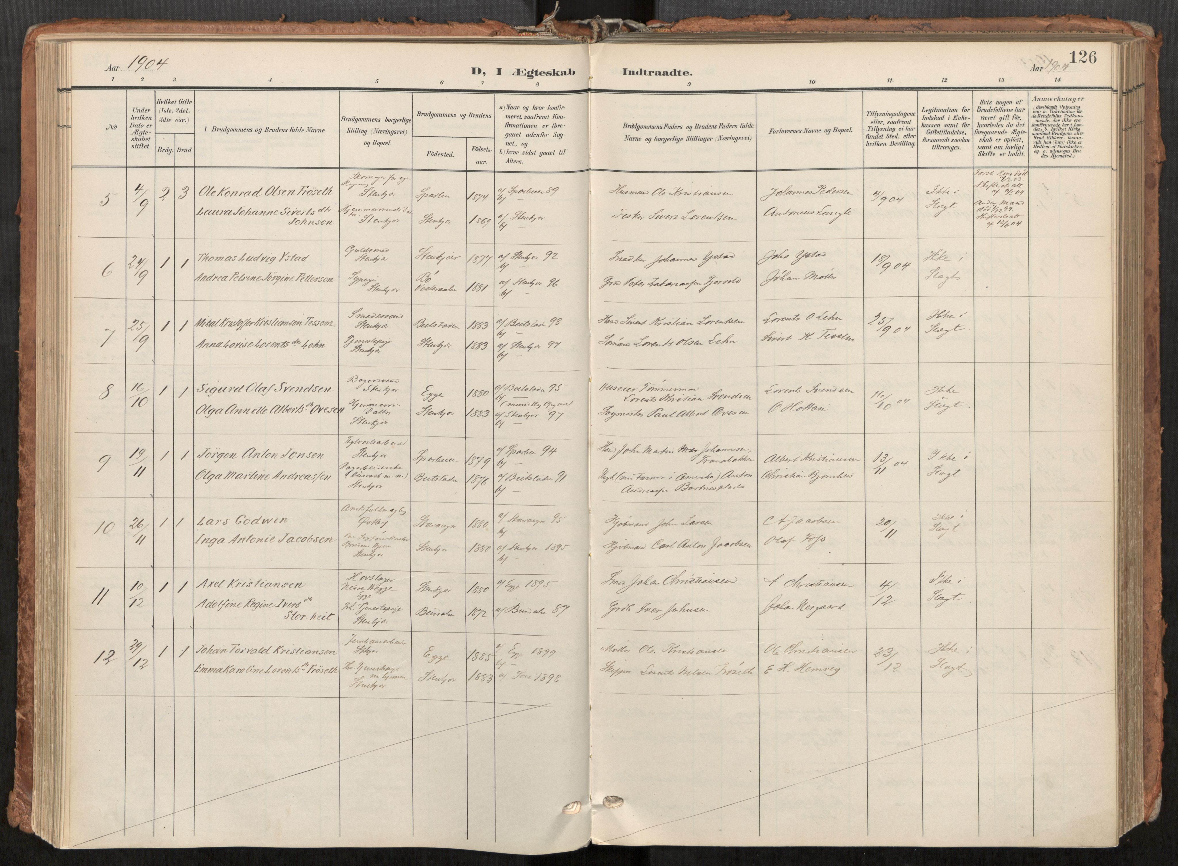 Steinkjer sokneprestkontor, SAT/A-1541/01/H/Ha/Haa/L0001: Parish register (official) no. 1, 1904-1912, p. 126