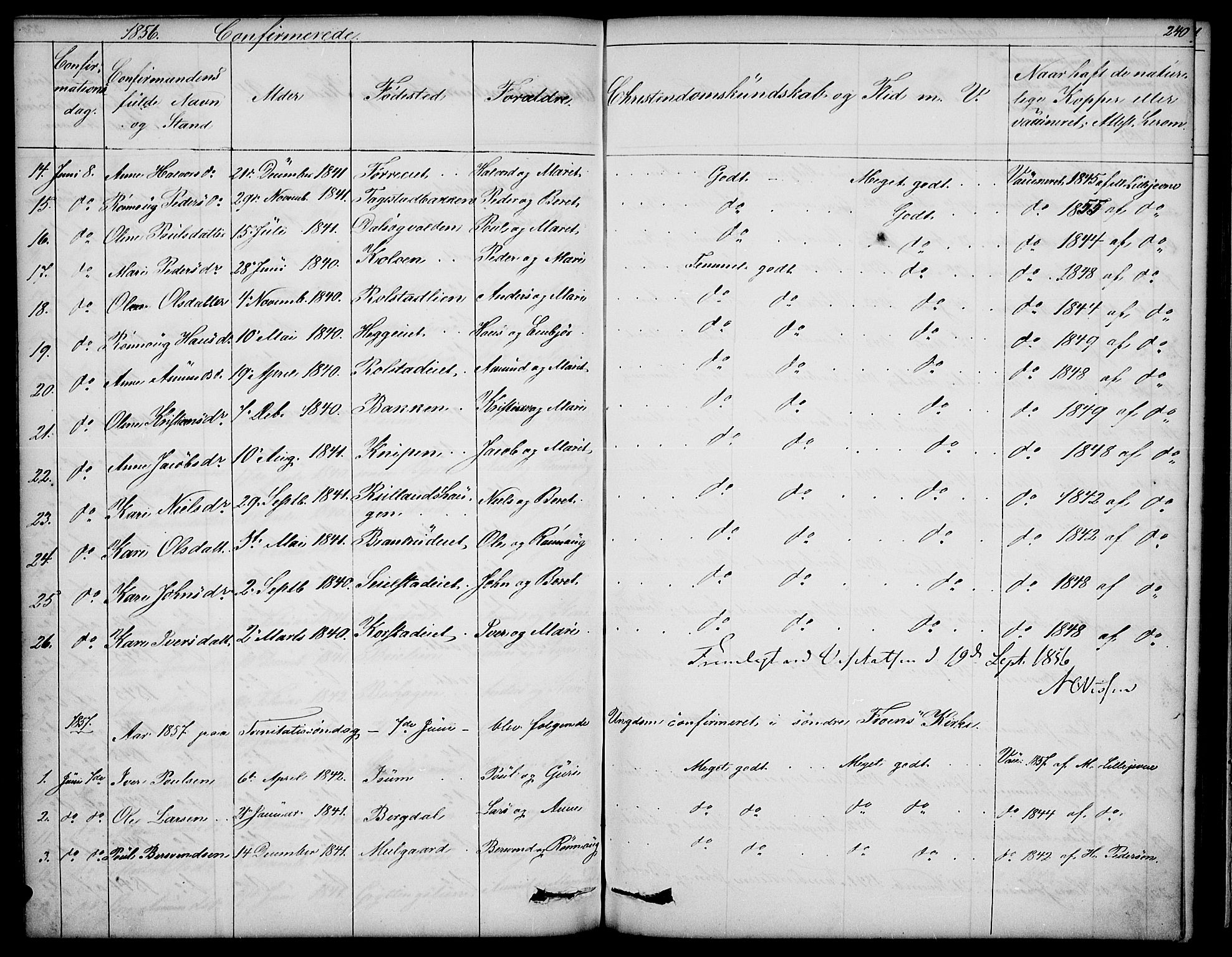 Sør-Fron prestekontor, AV/SAH-PREST-010/H/Ha/Hab/L0001: Parish register (copy) no. 1, 1844-1863, p. 240