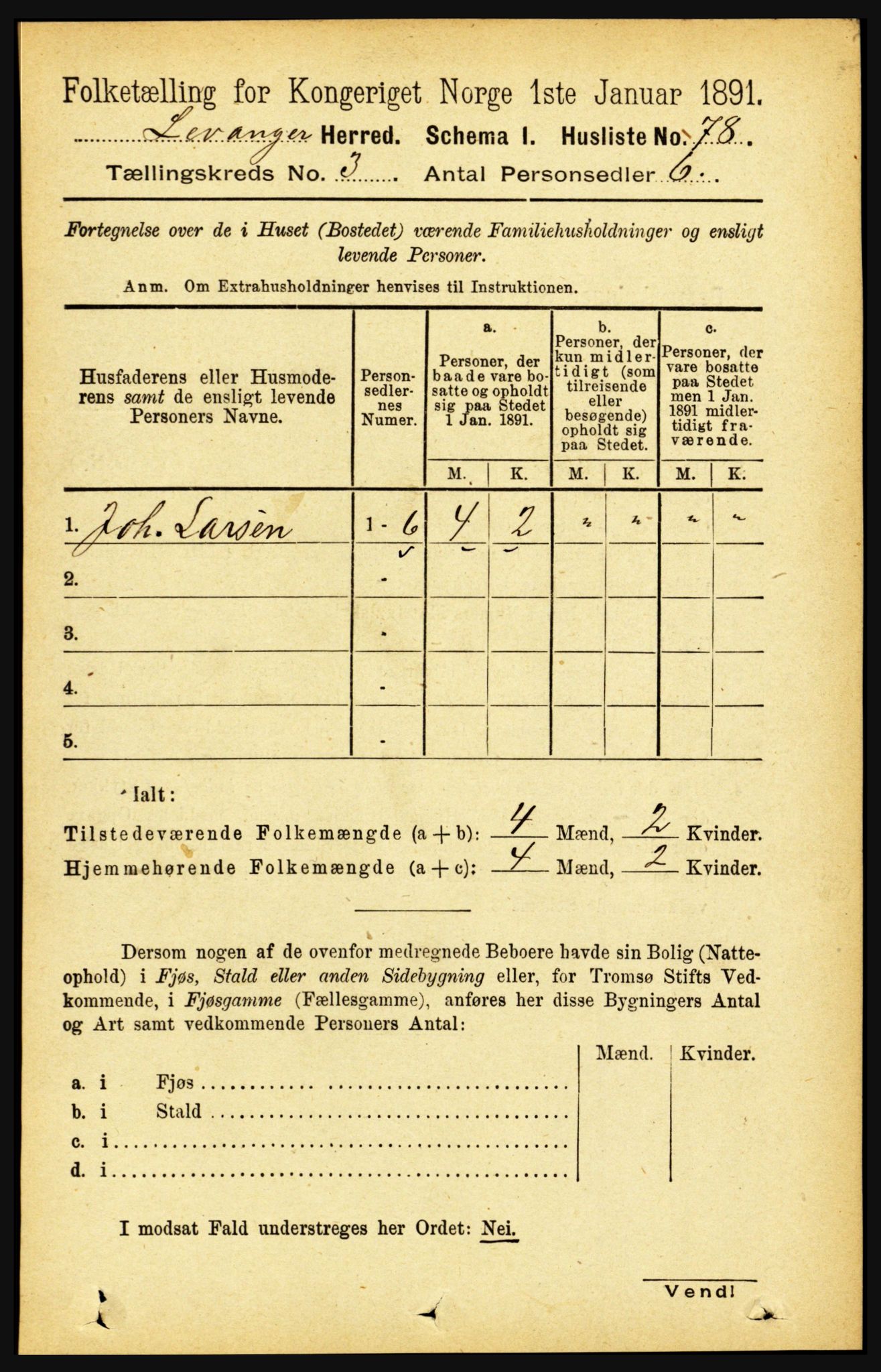 RA, 1891 census for 1720 Levanger, 1891, p. 1603