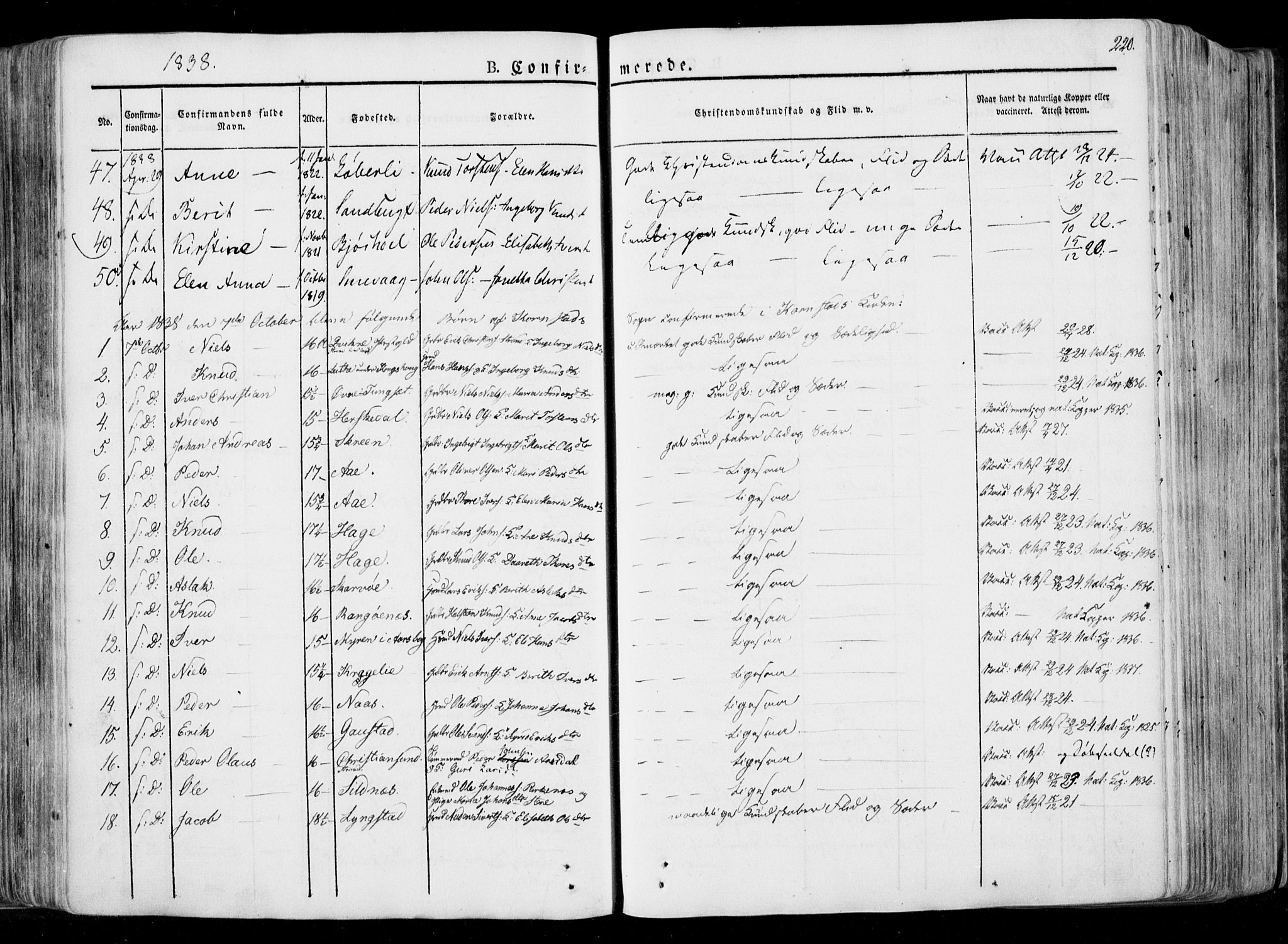 Ministerialprotokoller, klokkerbøker og fødselsregistre - Møre og Romsdal, AV/SAT-A-1454/568/L0803: Parish register (official) no. 568A10, 1830-1853, p. 220