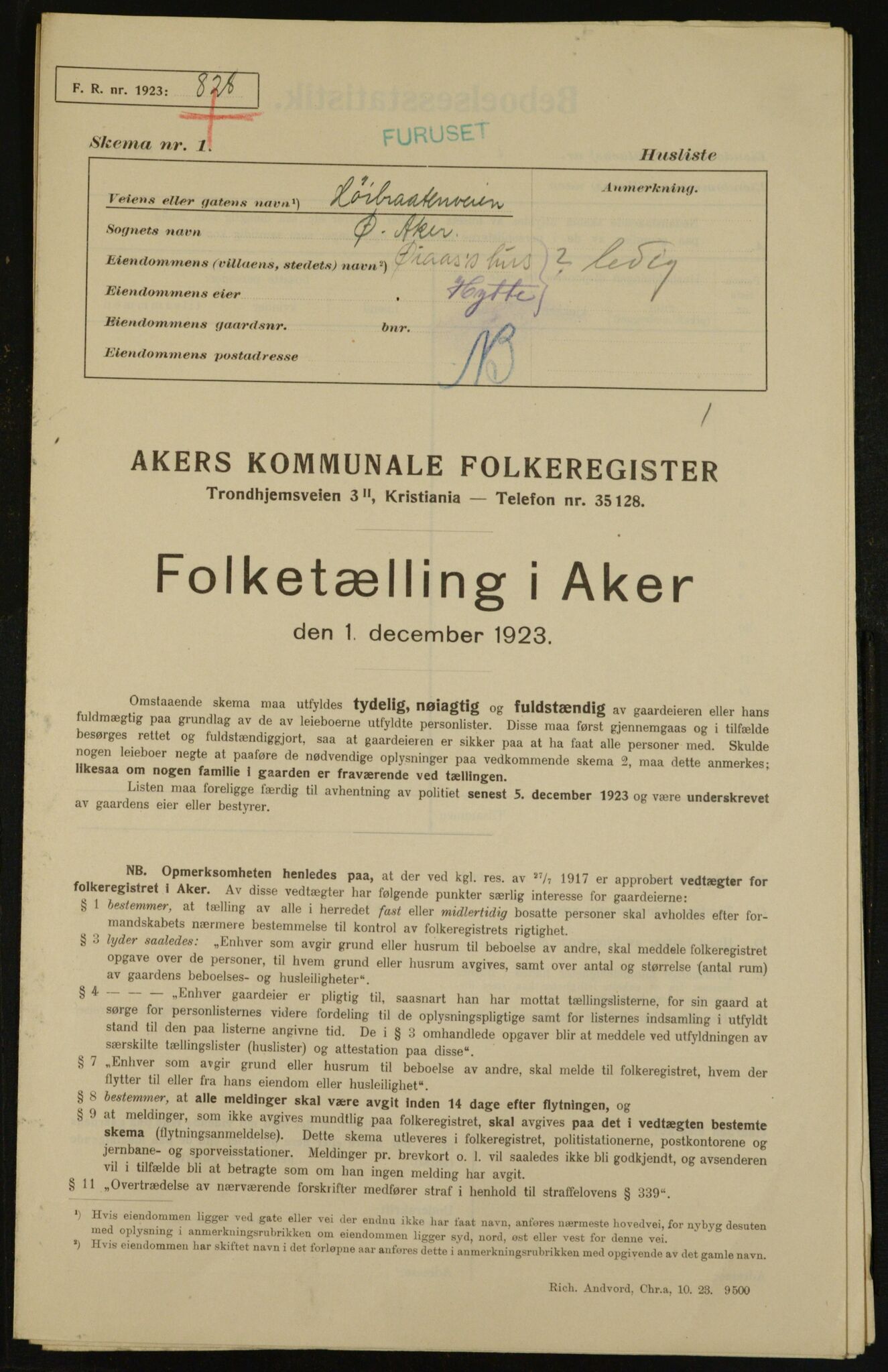 , Municipal Census 1923 for Aker, 1923, p. 27952