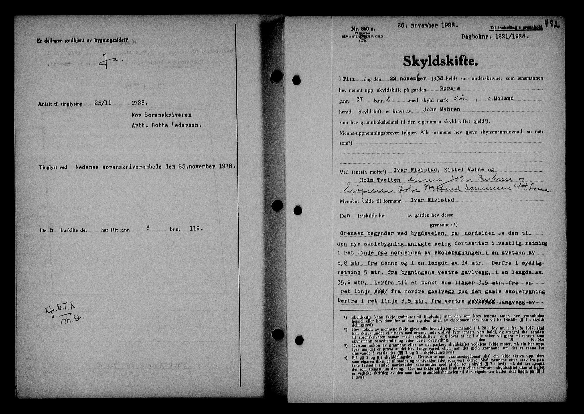 Nedenes sorenskriveri, SAK/1221-0006/G/Gb/Gba/L0045: Mortgage book no. 41, 1938-1938, Diary no: : 1231/1938