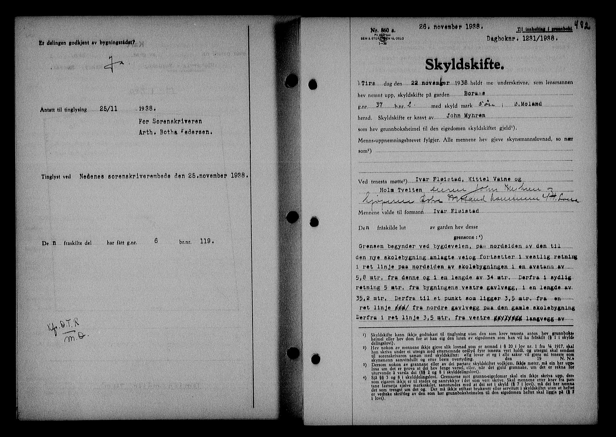 Nedenes sorenskriveri, AV/SAK-1221-0006/G/Gb/Gba/L0045: Mortgage book no. 41, 1938-1938, Diary no: : 1231/1938