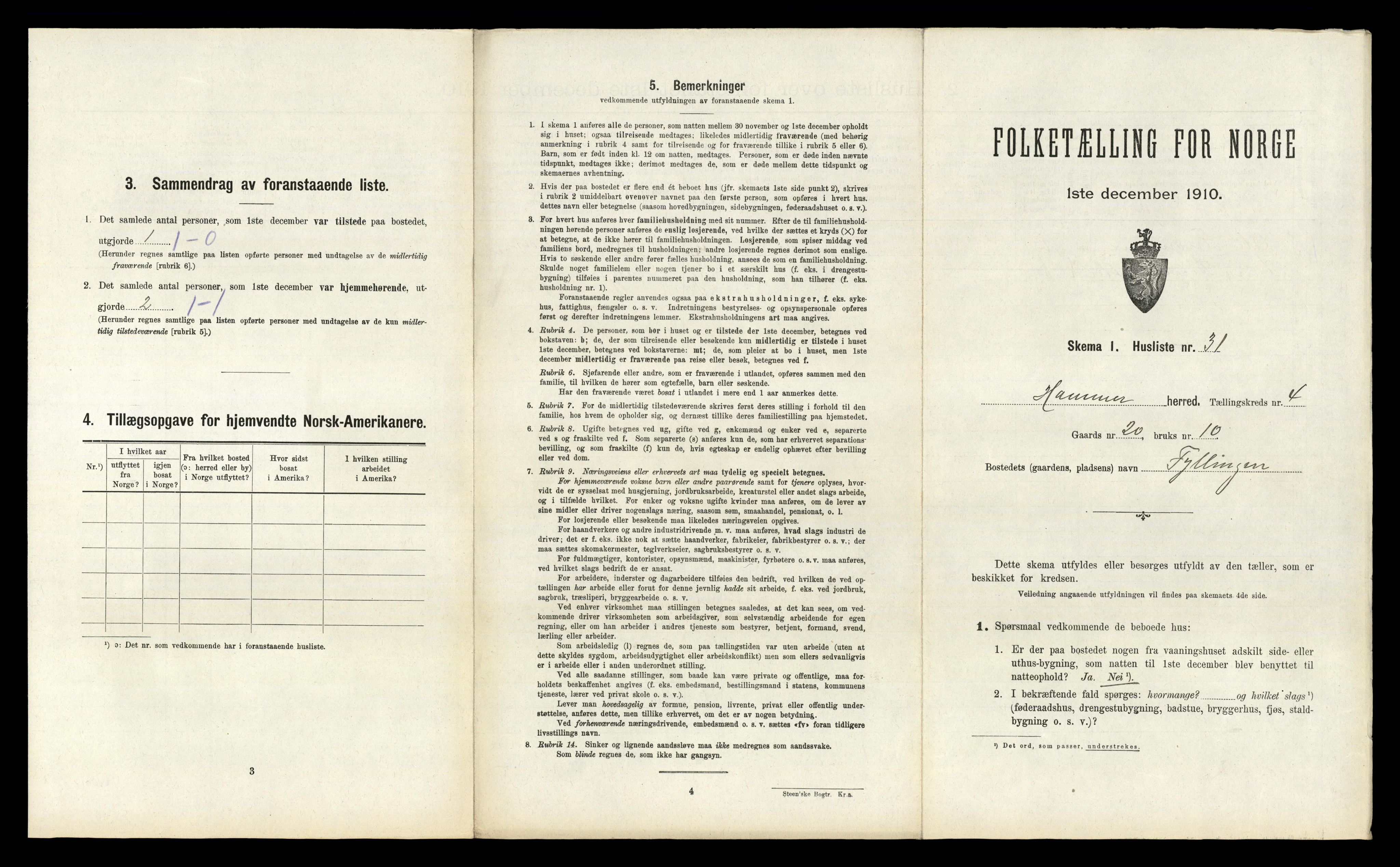 RA, 1910 census for Hamre, 1910, p. 298