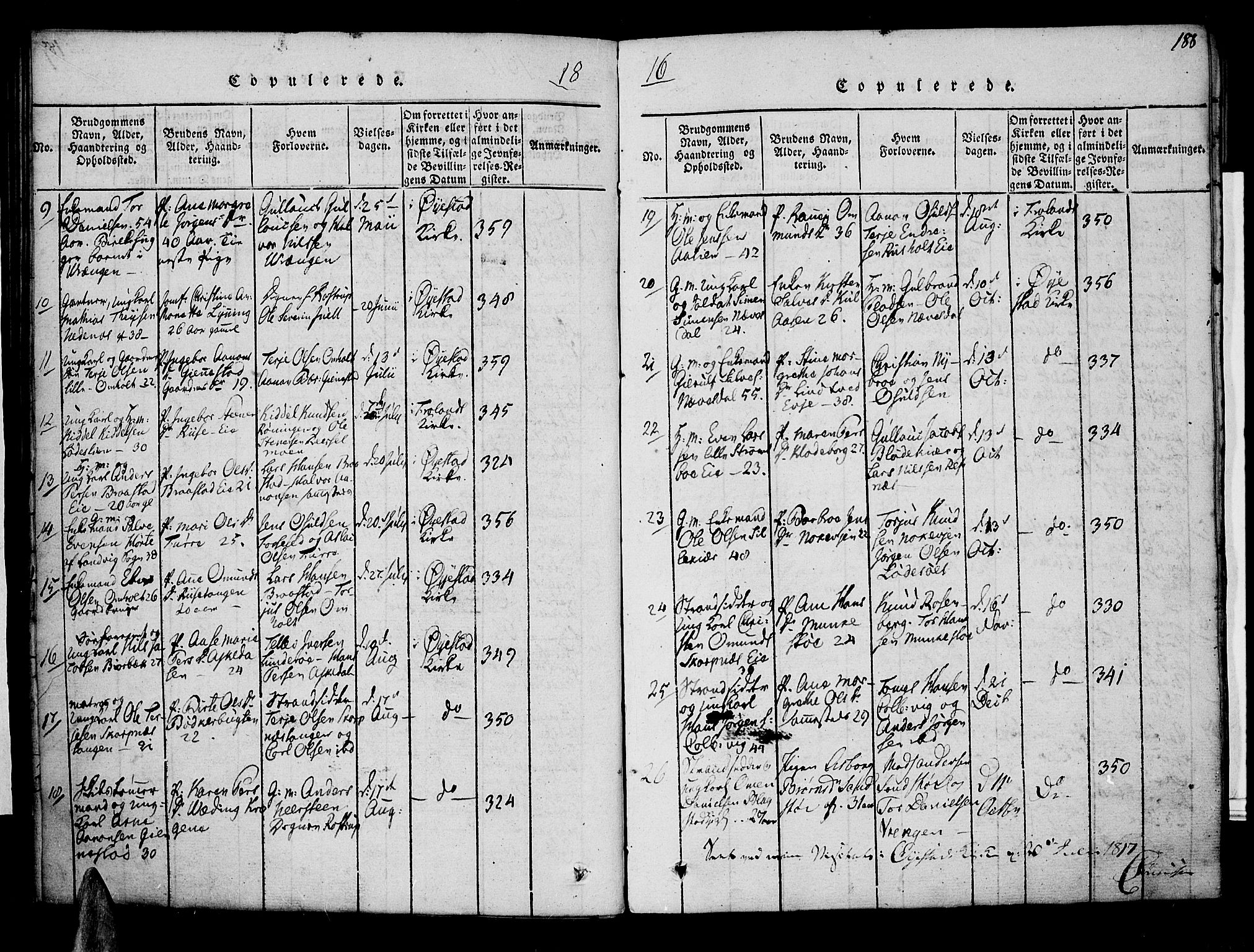 Øyestad sokneprestkontor, AV/SAK-1111-0049/F/Fa/L0012: Parish register (official) no. A 12, 1816-1827, p. 188