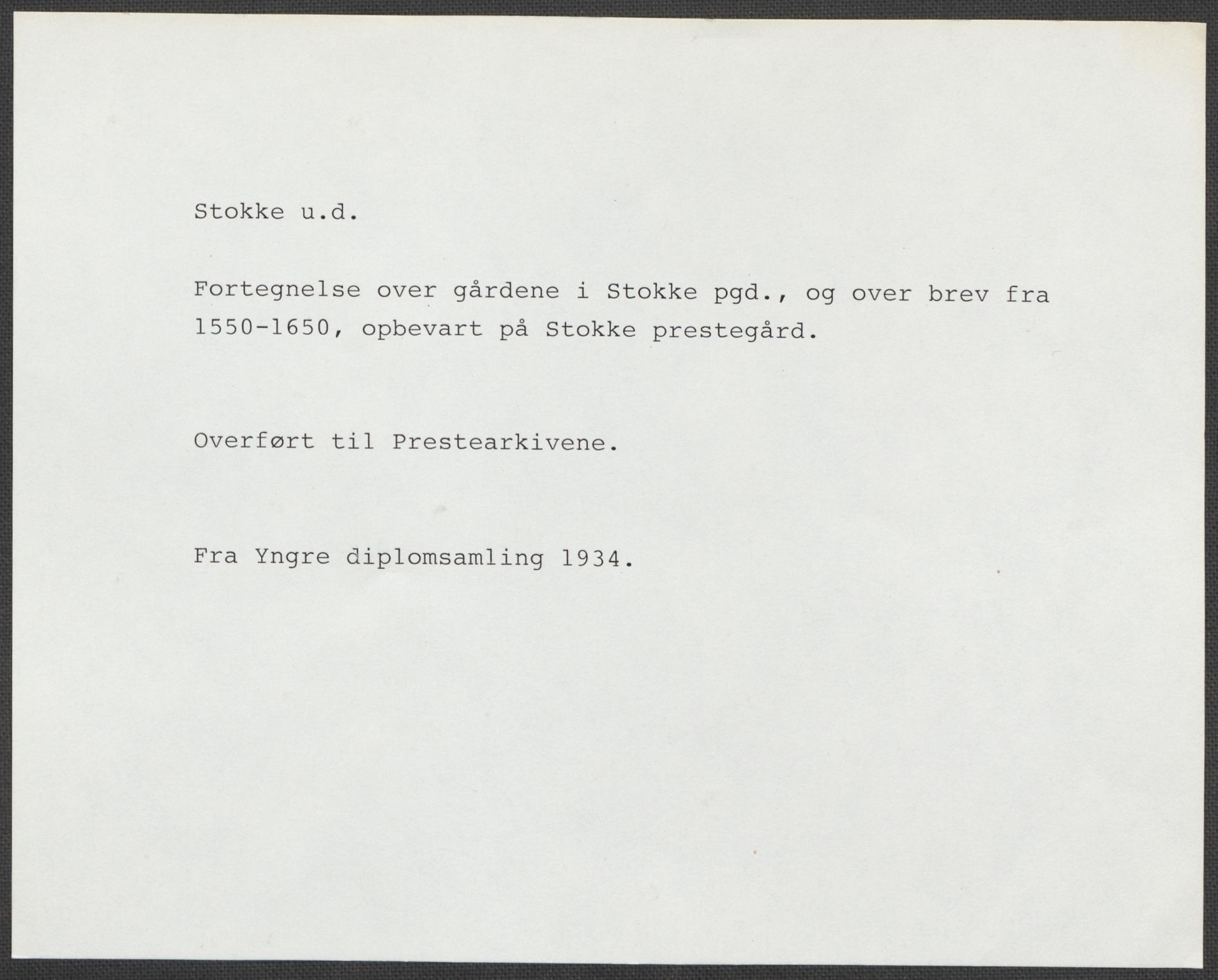 Riksarkivets diplomsamling, AV/RA-EA-5965/F15/L0021: Prestearkiv - Vestfold, 1573-1858, p. 262