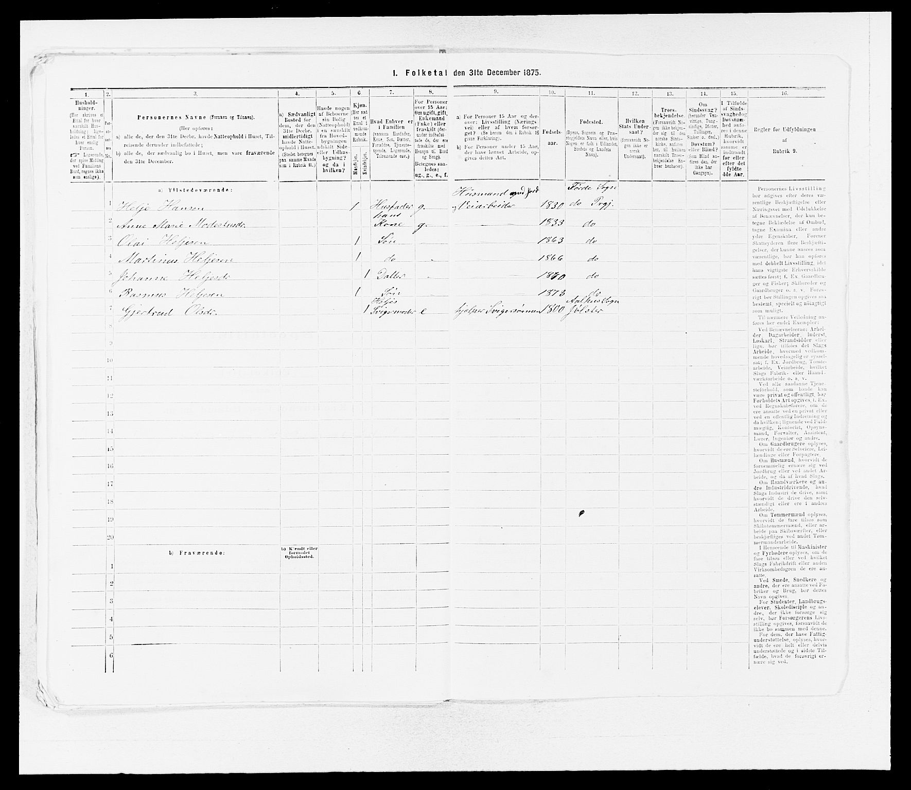 SAB, 1875 census for 1432P Førde, 1875, p. 334